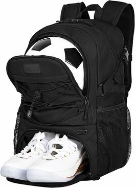 Vulpecula Spade - Goloni Soccer Backpack,Basketball Backpack with Ball Compartment & Shoe Compartment - Black