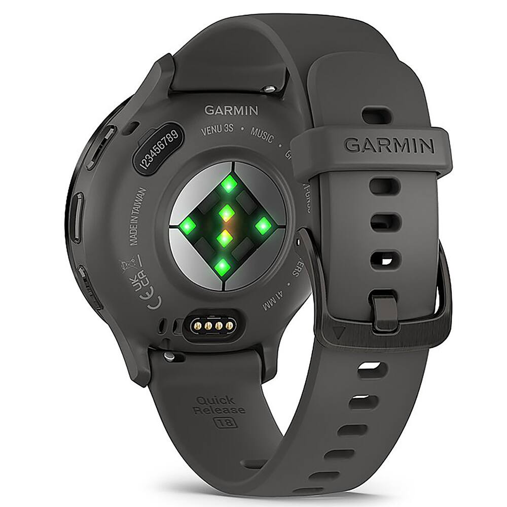 GARMIN VENU 3S MUSIC  
123456789  
GARMIN Quick Release 18  
MADE IN TAIWAN  
A-GNoe  
UK CA  
CE  
MM 41