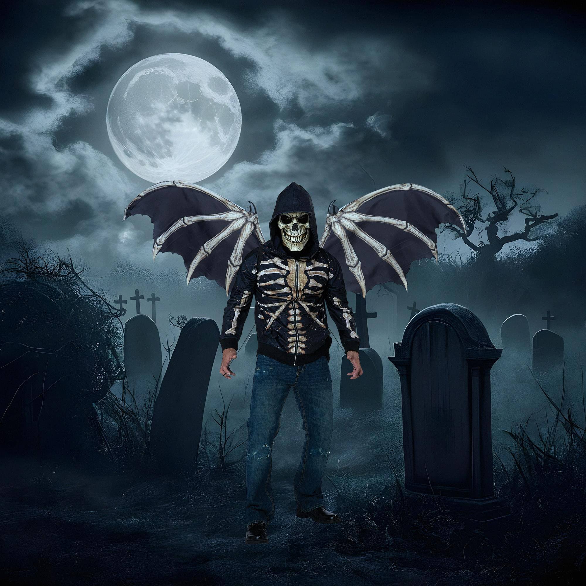 Alt View 2. California Costumes - Skeleton Bone Costume Wings | One Size Fits Most - White.