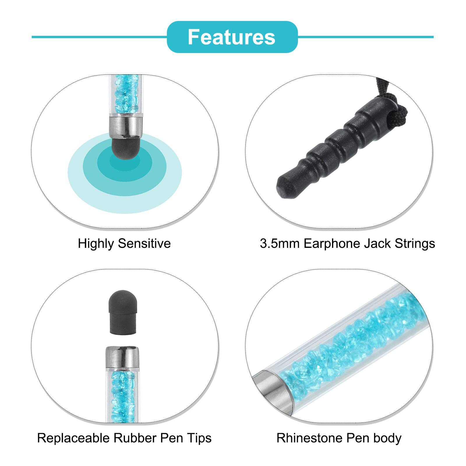 Features

- Highly Sensitive
- 3.5mm Earphone Jack Strings
- Replaceable Rubber Pen Tips
- Rhinestone Pen body