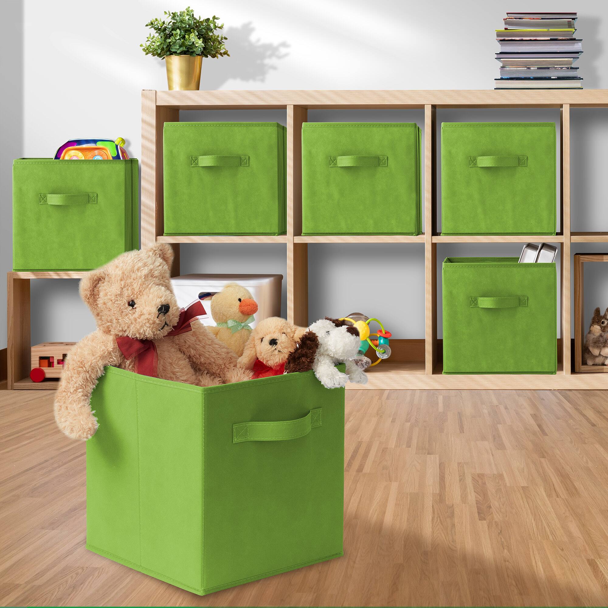 Alt View 4. Casafield - (Set of 6) Collapsible Fabric Cubes - Storage Bins - Lime Green.