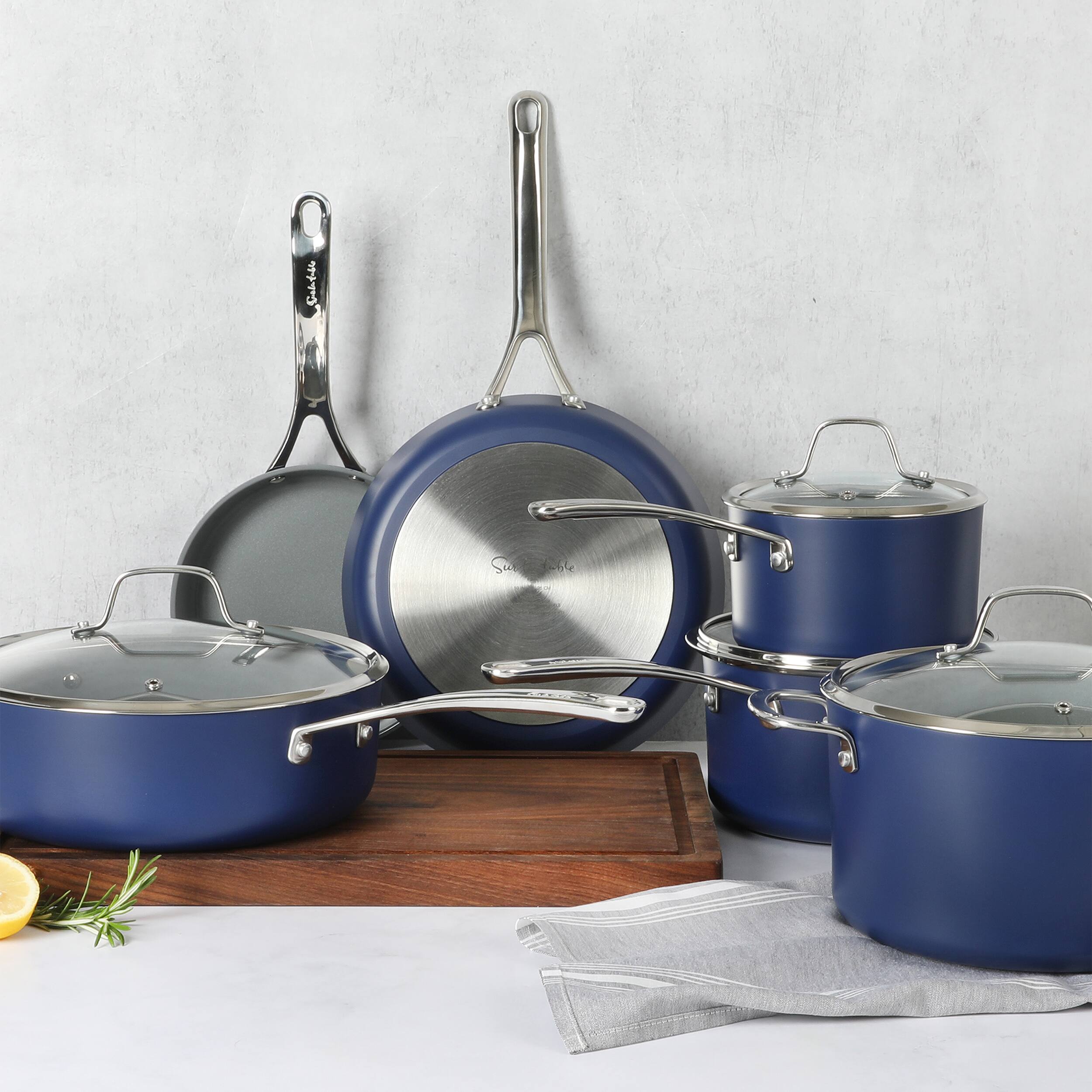 Sur La Table - Angelie 10 Piece Nonstick Ceramic Enameled Aluminum Cookware Set - Blue - Thumbnail 3