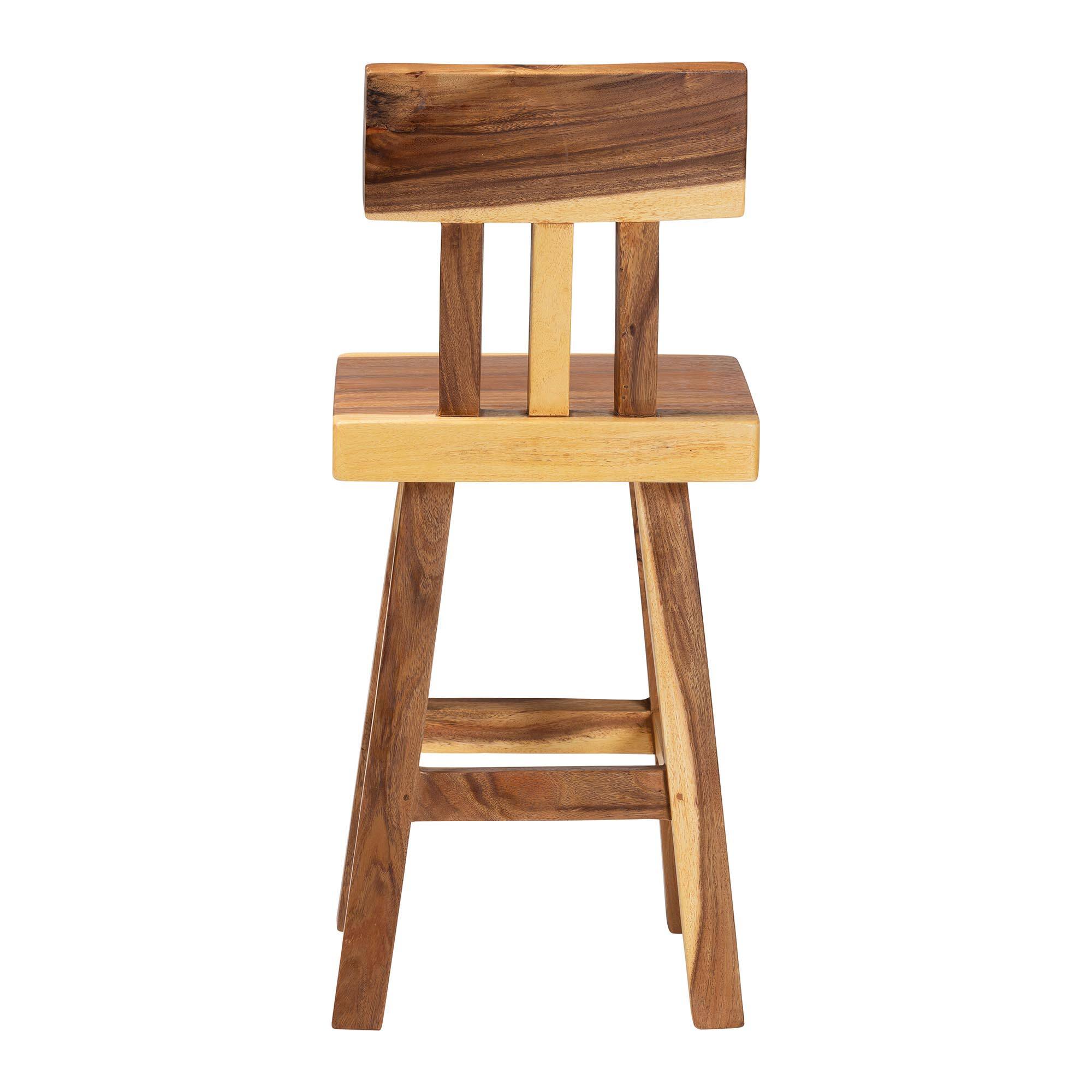 Back. bali & pari - Luli Suar Wood Counter Stool - Handcrafted Solid Wood Stool with Backrest, Rustic Modern Seating - Natural Brown.