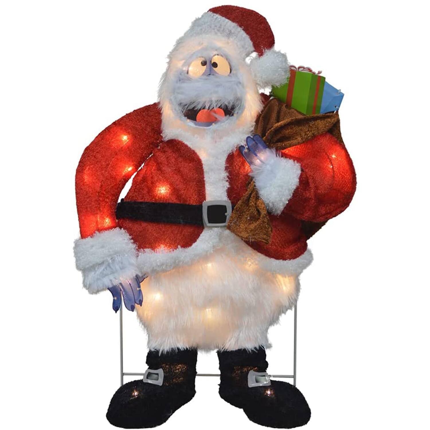 Front. ProductWorks - ProductWorks 24 Inch Santa Bumble Pre-Lit Christmas Yard Ornament Holiday Decor - Multicolor.