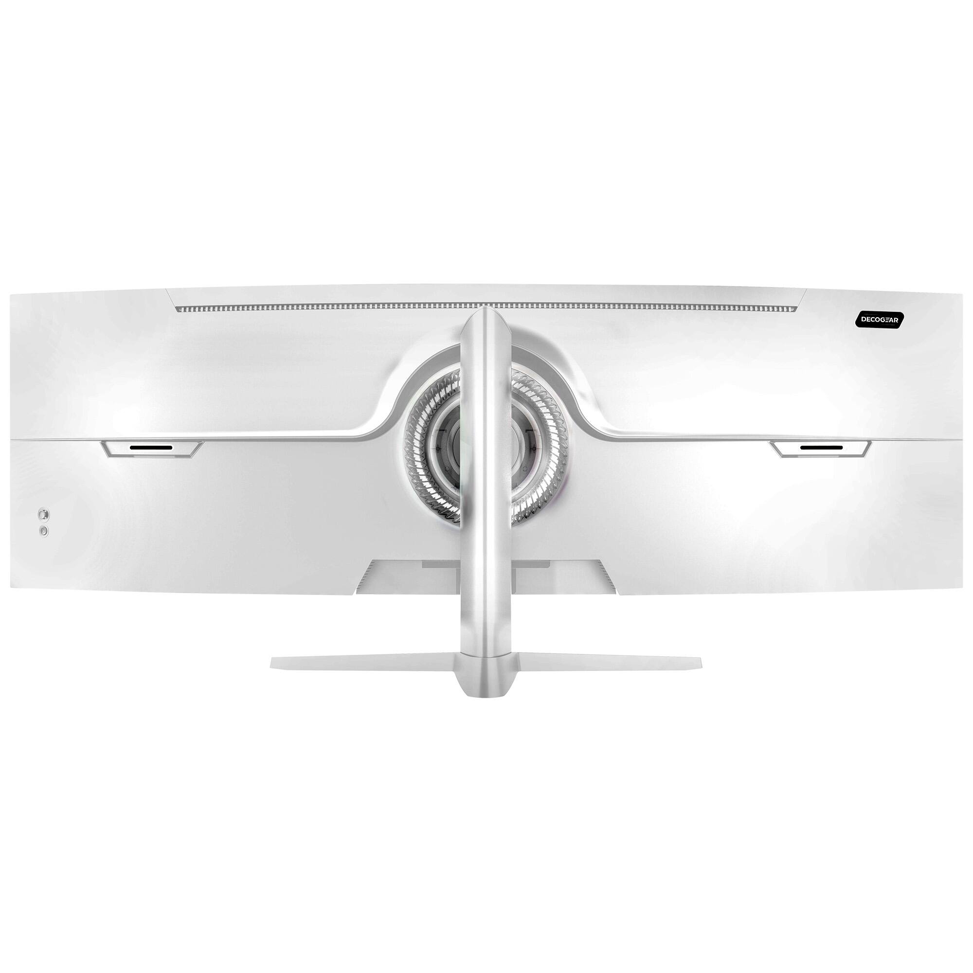 Back. Deco Gear - 49” Curved Ultrawide Monitor, 144Hz, HDR, 3840×1080 WDFHD, Adaptive-Sync, HDMI 2.1, DP 1.4, Gaming & Work - White.