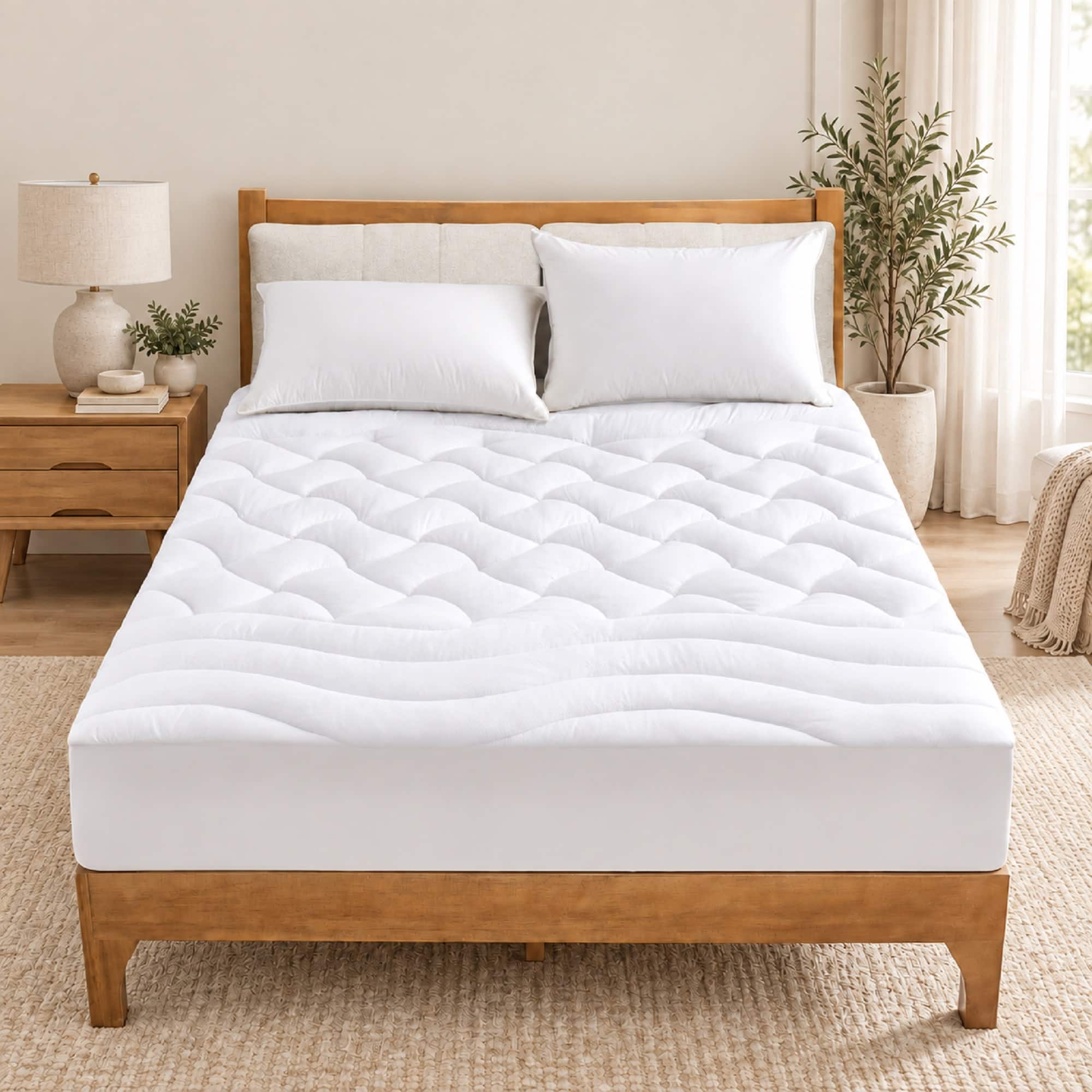 Peace Nest - Cooling Quilted Mattress Pad with Elastic Deep Pocket, Full - White