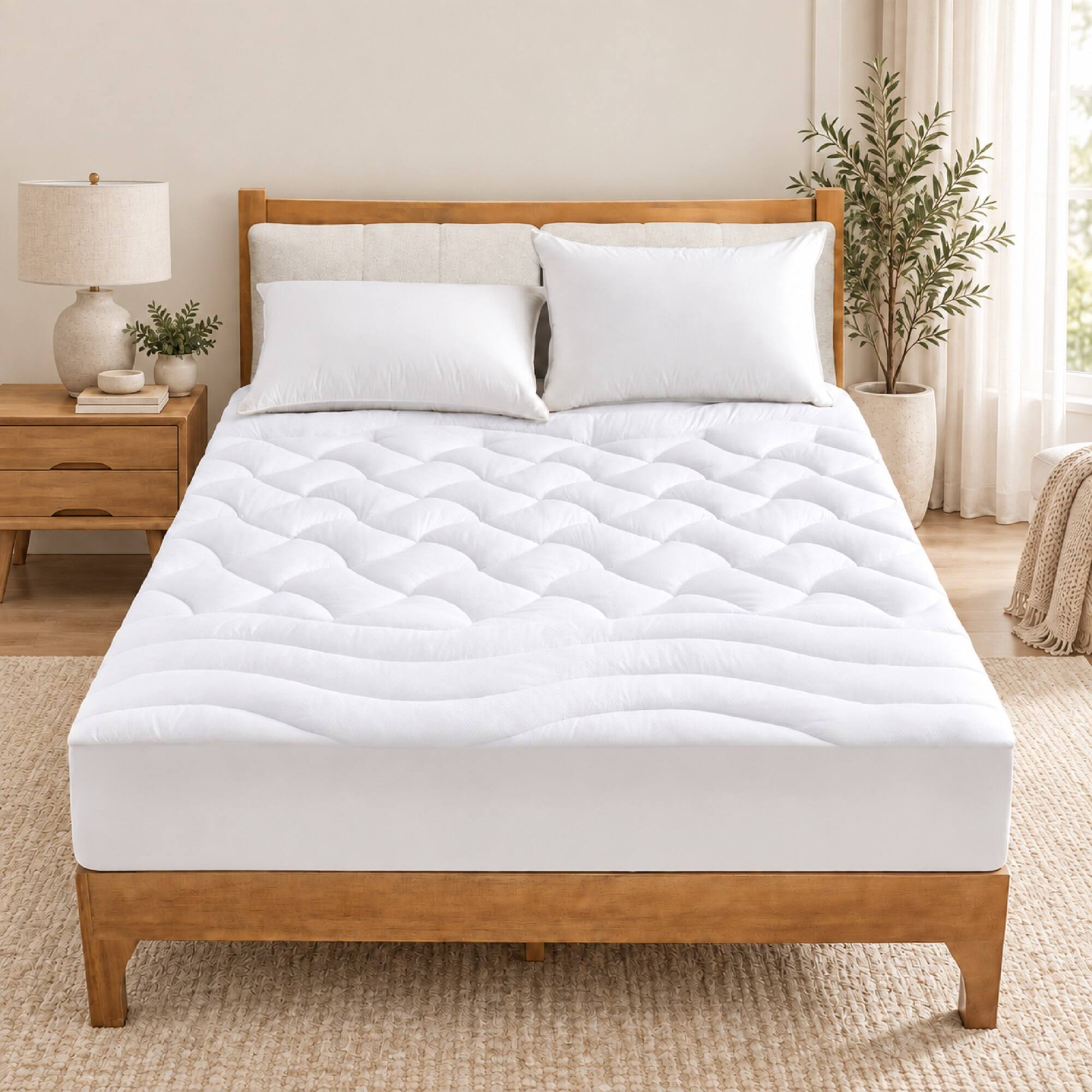 Front. Peace Nest - Peace Nest Cooling Quilted Mattress Pad with Elastic Deep Pocket, Full - White.