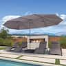 PURPLE LEAF - 15 ft. Patio Market Umbrella with Base Double-Sided Outdoor Table Sun Umbrellas with Crank for Pool Beach Deck Backyard - Gray