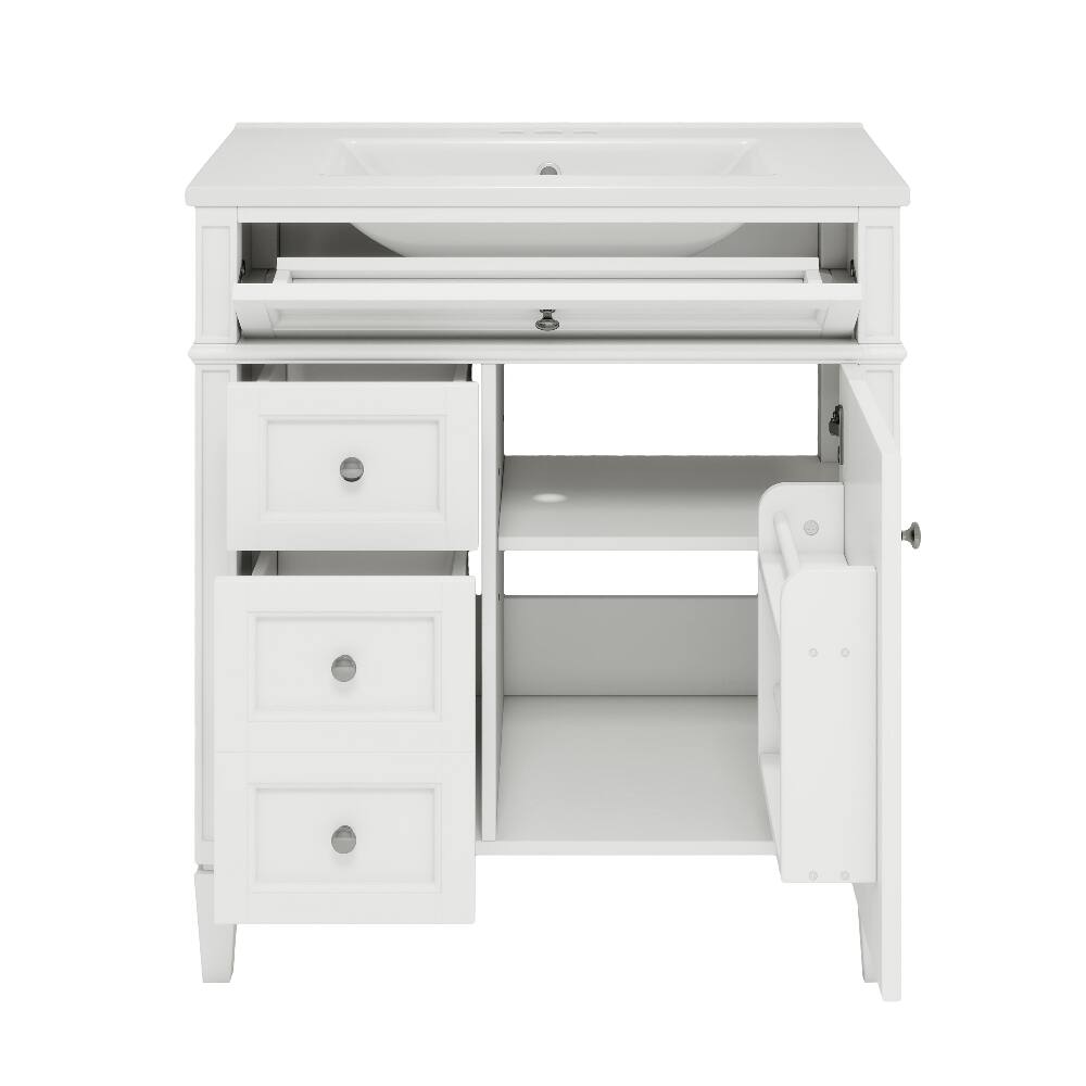 Alt View 6. Loheer - Loheer 30 inch bathroom vanity with sink Modern White Bathroom Storage Cabinet with Tip-out Drawer - White.