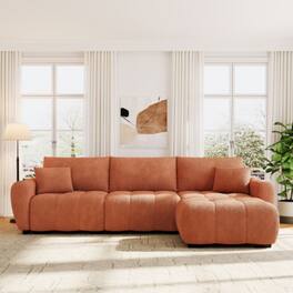 LUCKY ONE - 110" L-Shape Modular Boucle Sectional Sofa w/ Extra-Large Seat Movable Ottoman - Orange