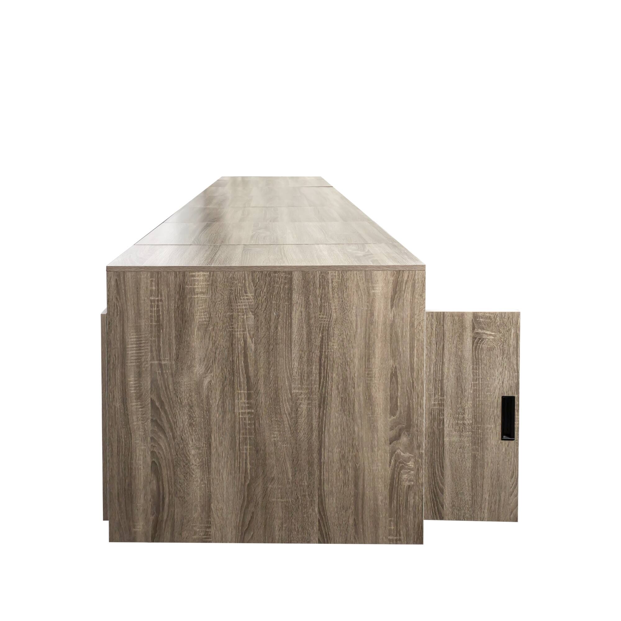 Alt View 2. Tiramisubest - Modern Multifunctional Extendable Dining Table with Outlet, Space Saving Expanding Table with Storage, Brown - Brown.