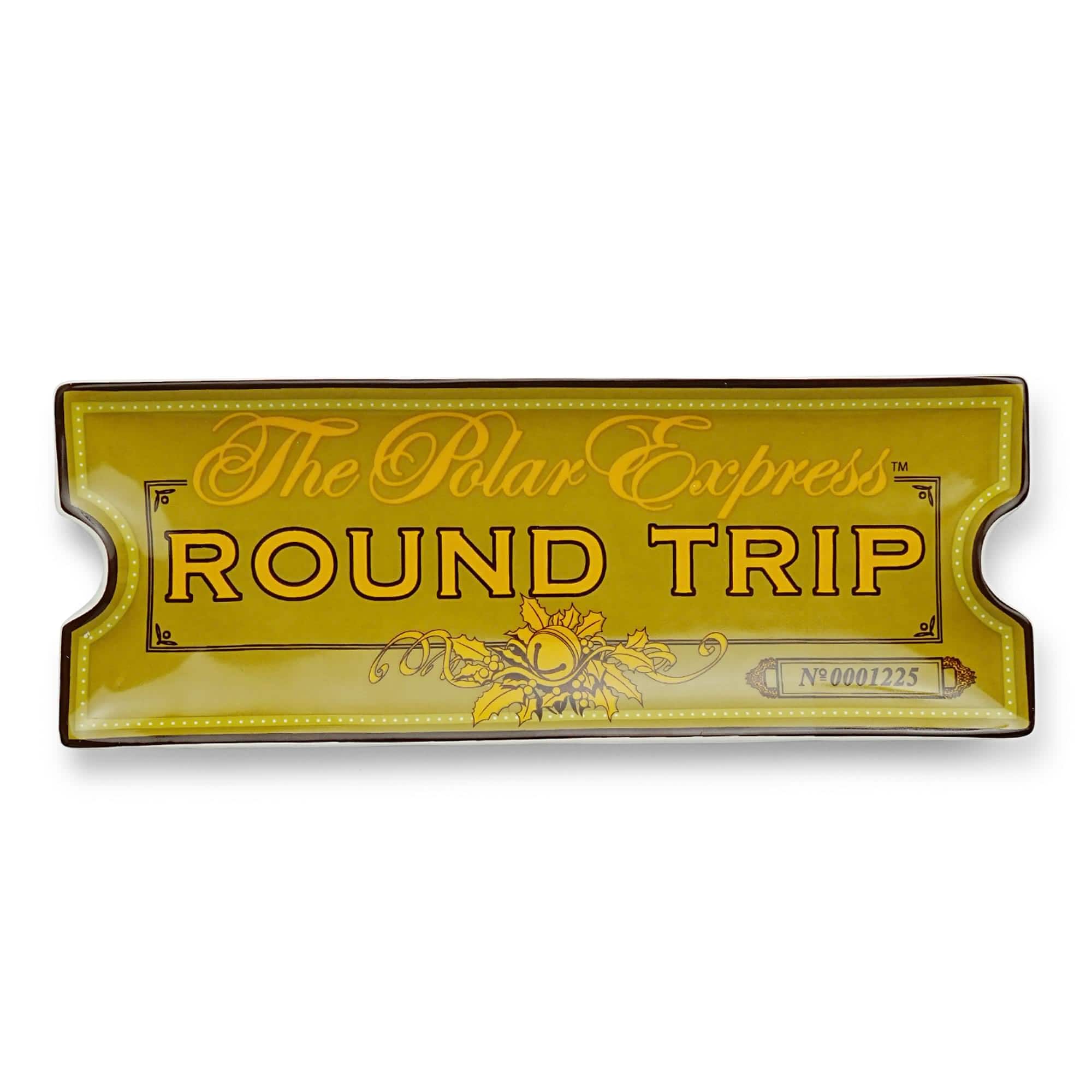 Silver Buffalo - The Polar Express Round Trip Ticket Sculpted Ceramic Trinket Tray - Gold