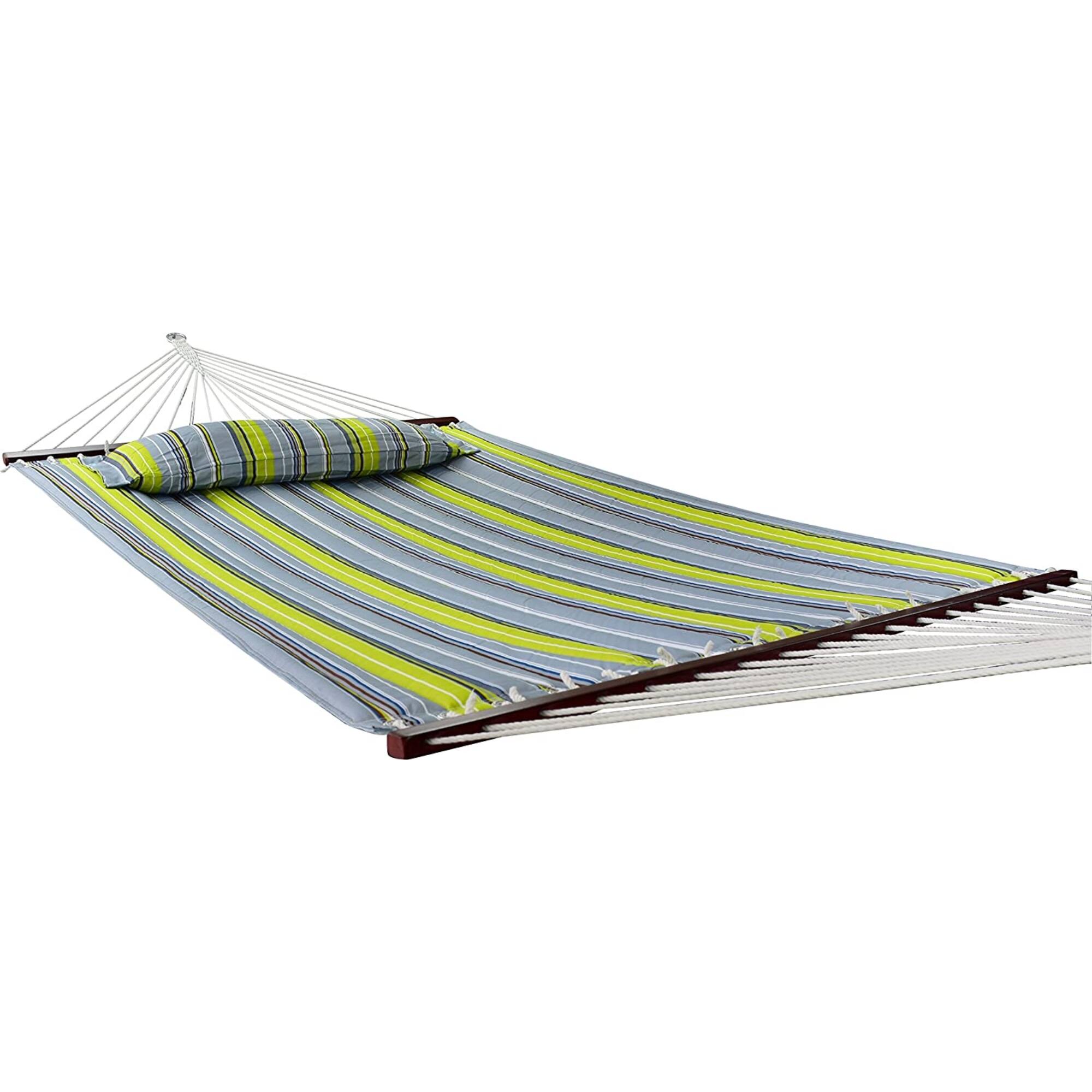 Back. Sorbus - Sorbus Double Hammock With Stand - Quilted Fabric - Green blue.