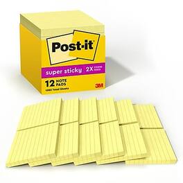 Post-it - Super Sticky Notes, 4" x 4", Canary Collection, Lined, 90 Sheet/Pad, 12 Pads/Pack - Canary Yellow