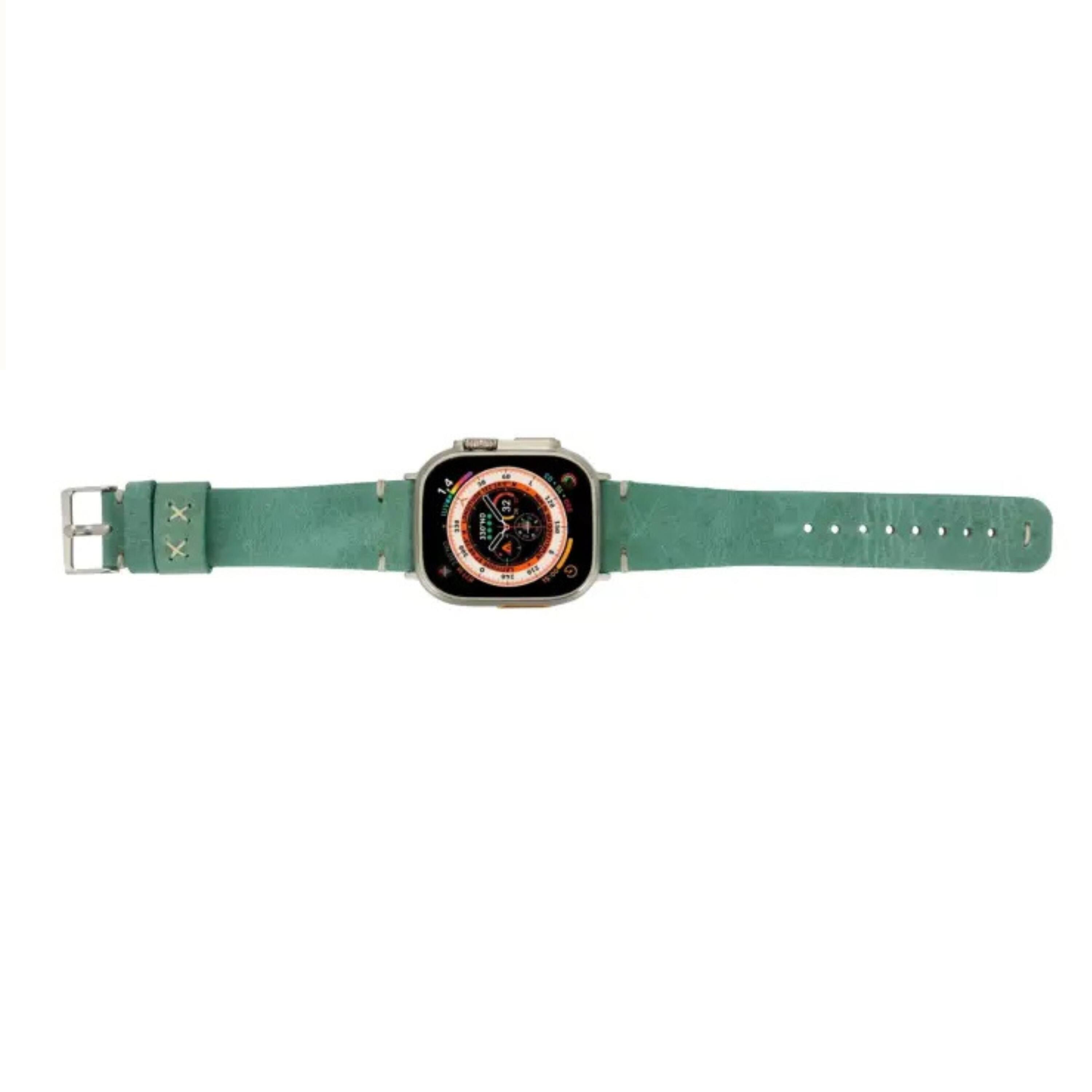 Back. Kitcheniva - Leather Watch Band Compatible With Apple Watch Ultra Series 8 7 And SE 42mm to 49mm Green - Green.