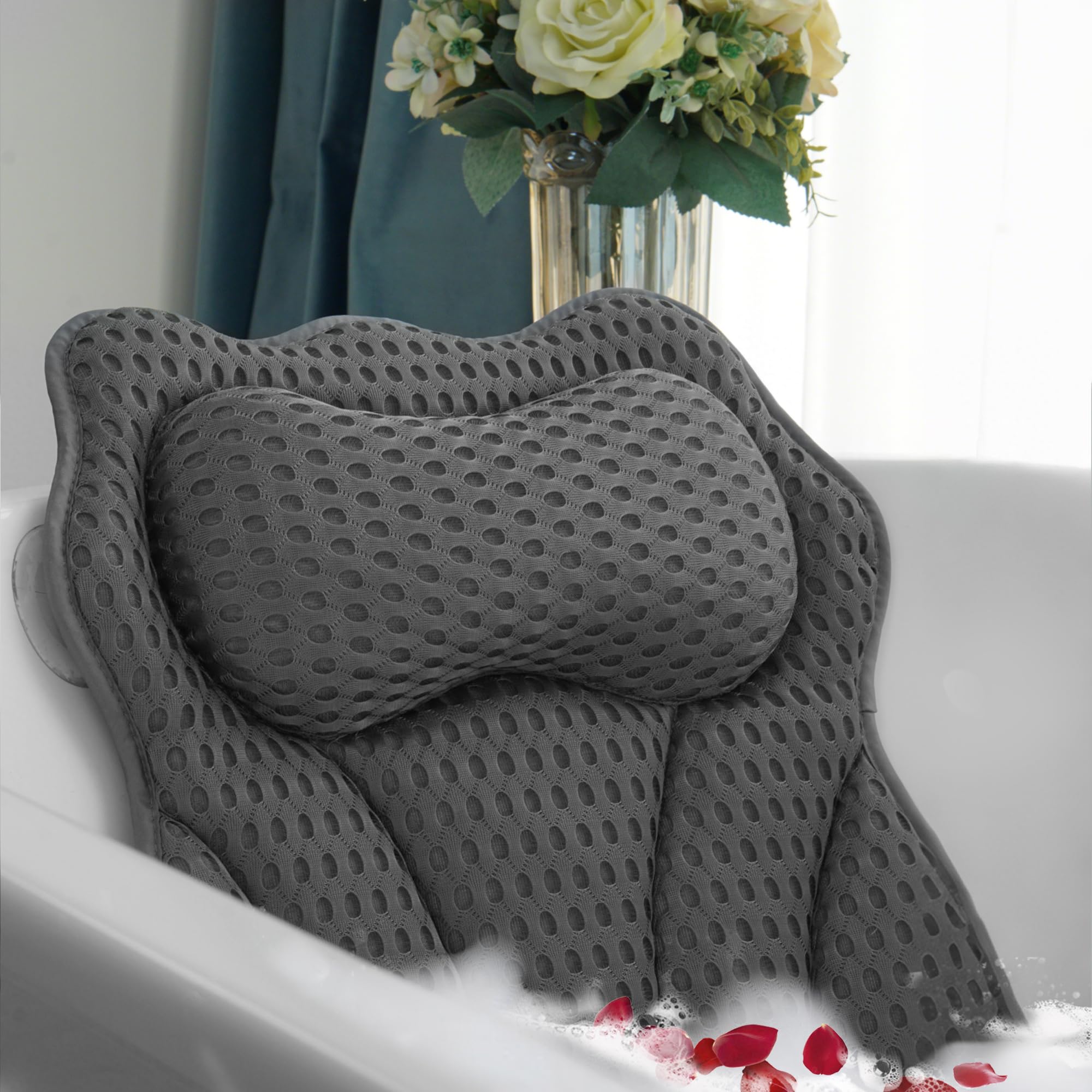 Front. Fabibe - Bath Pillows For Tub Pillow Bathtub And Luxury Accessories Head Neck & Support Relaxing Spa With 6 Strong Suction - Gray.