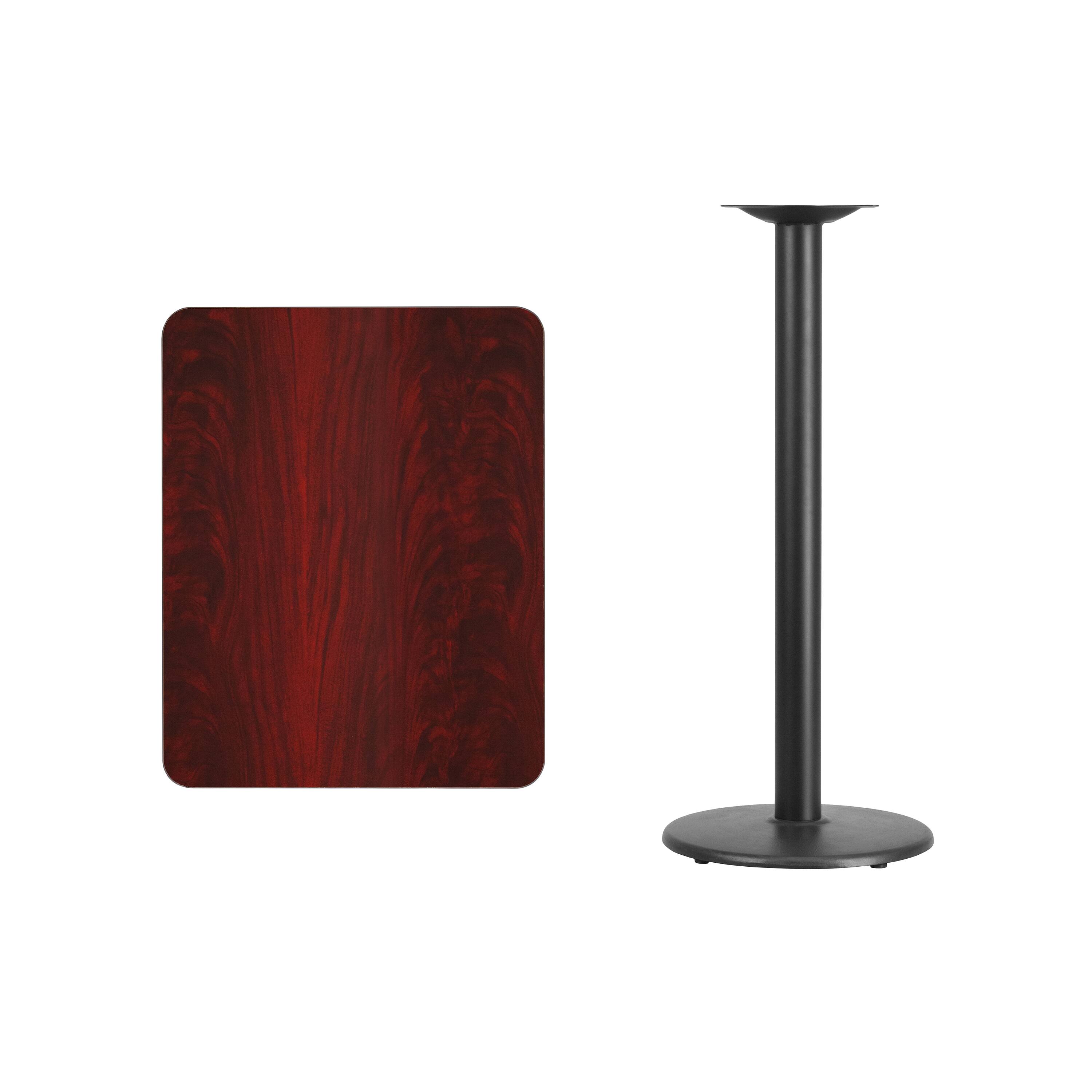 Alt View 2. Emma + Oliver - 24"x30" Rectangular Laminate Bar Table with 18" Round Base - Mahogany.