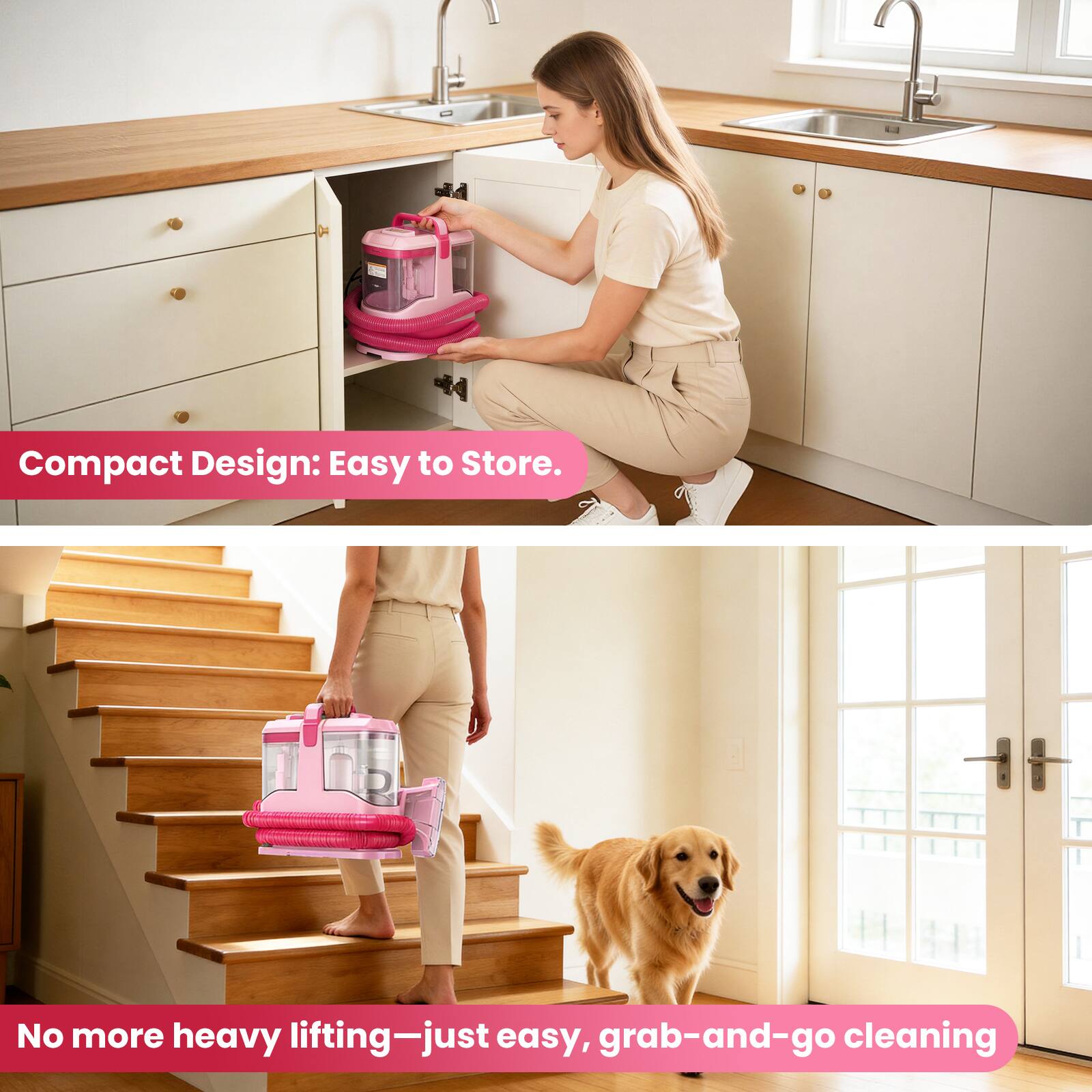 Compact Design: Easy to Store.  
No more heavy lifting—just easy, grab-and-go cleaning