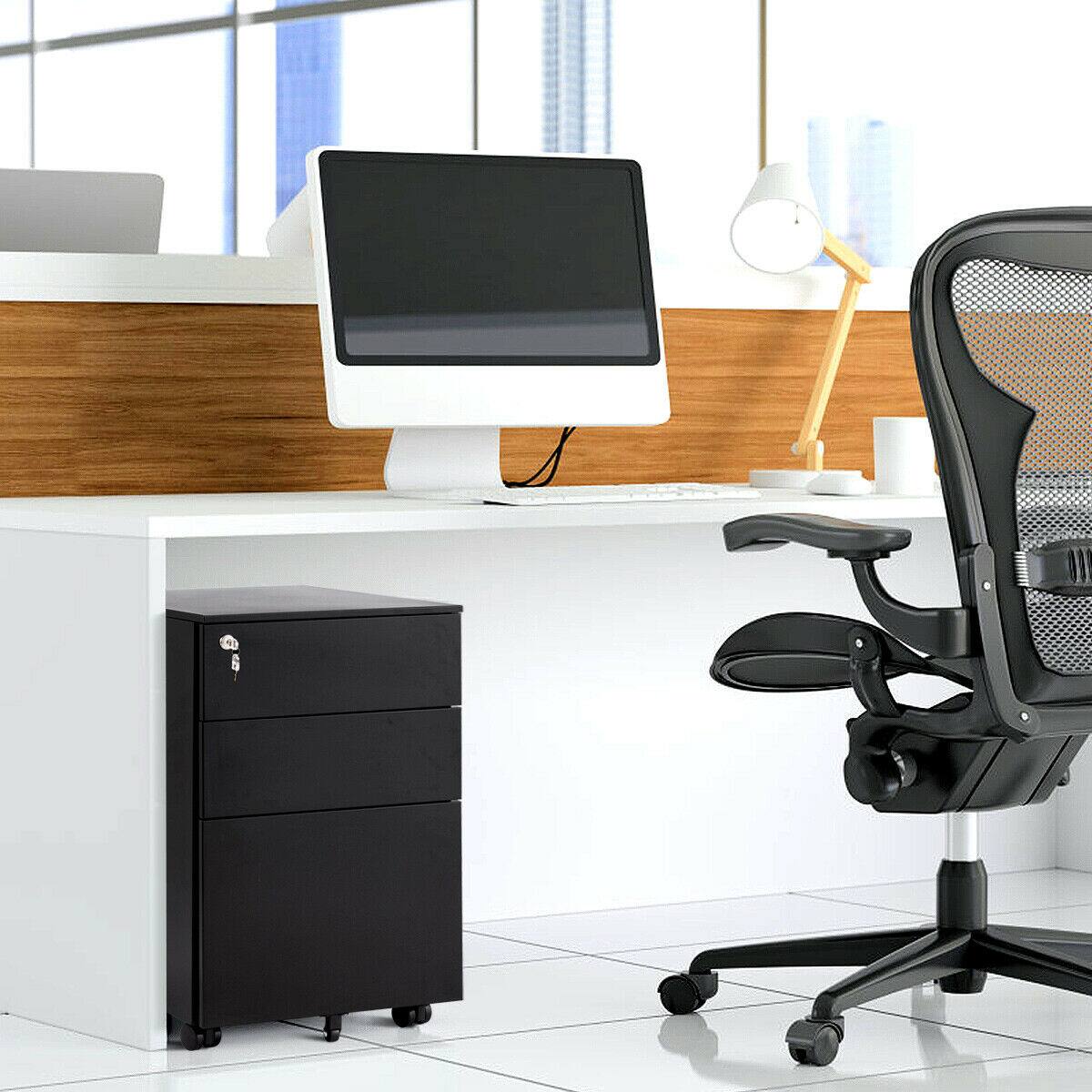 Alt View 4. Costway - Costway 3 Drawer Filing Cabinet Locking Pedestal Under Desk Home Office W/Wheels - Black.