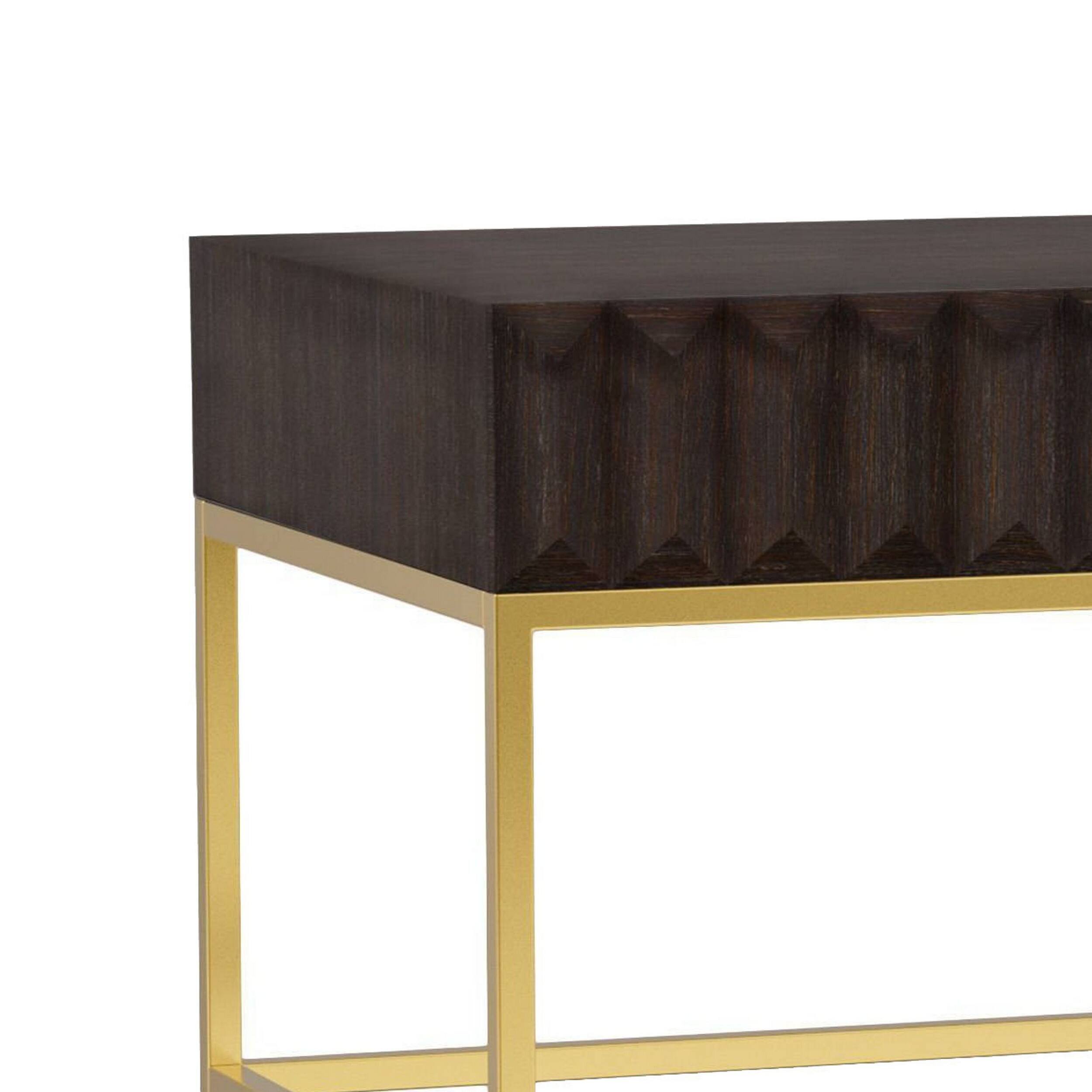 Alt View 1. Manhattan Lane - Bran 48 Inch Rectangular Coffee Table, Brown Wood, Gold Base, 2 Drawers - Dark Brown, Gold.