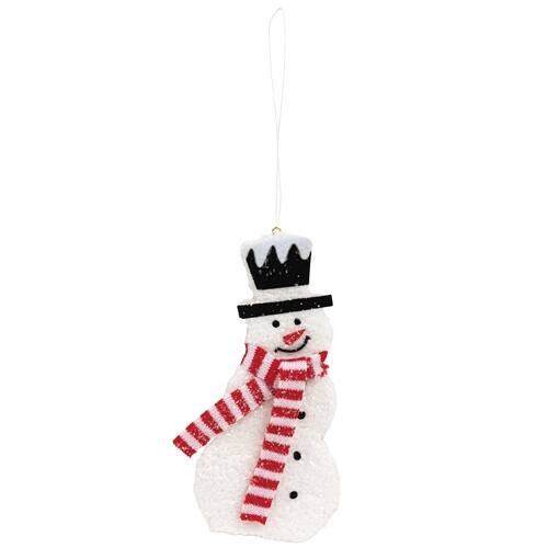 Front. BreeBe - Fuzzy Glittered Snowman w/Scarf Hanger - 8.75"H - White, Red, Black.