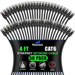 Maximm - Cat 6 Ethernet Cable 4 ft (50-Pack) - UTP, 10Gbps, 550MHz