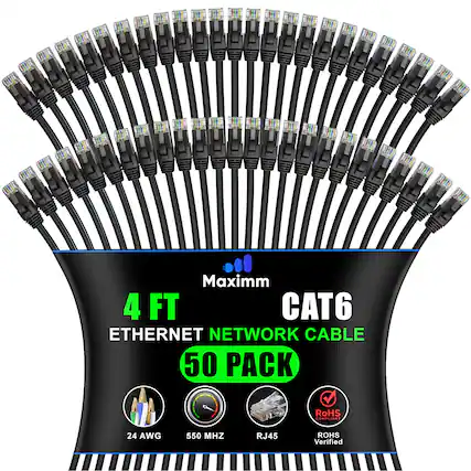 UE U U U UR Maximm 4 FT CAT6 ETHERNET NETWORK CABLE 50 PACK RoHS COMPLIANT 24 AWG 550 MHZ RJ45 ROHS Verified