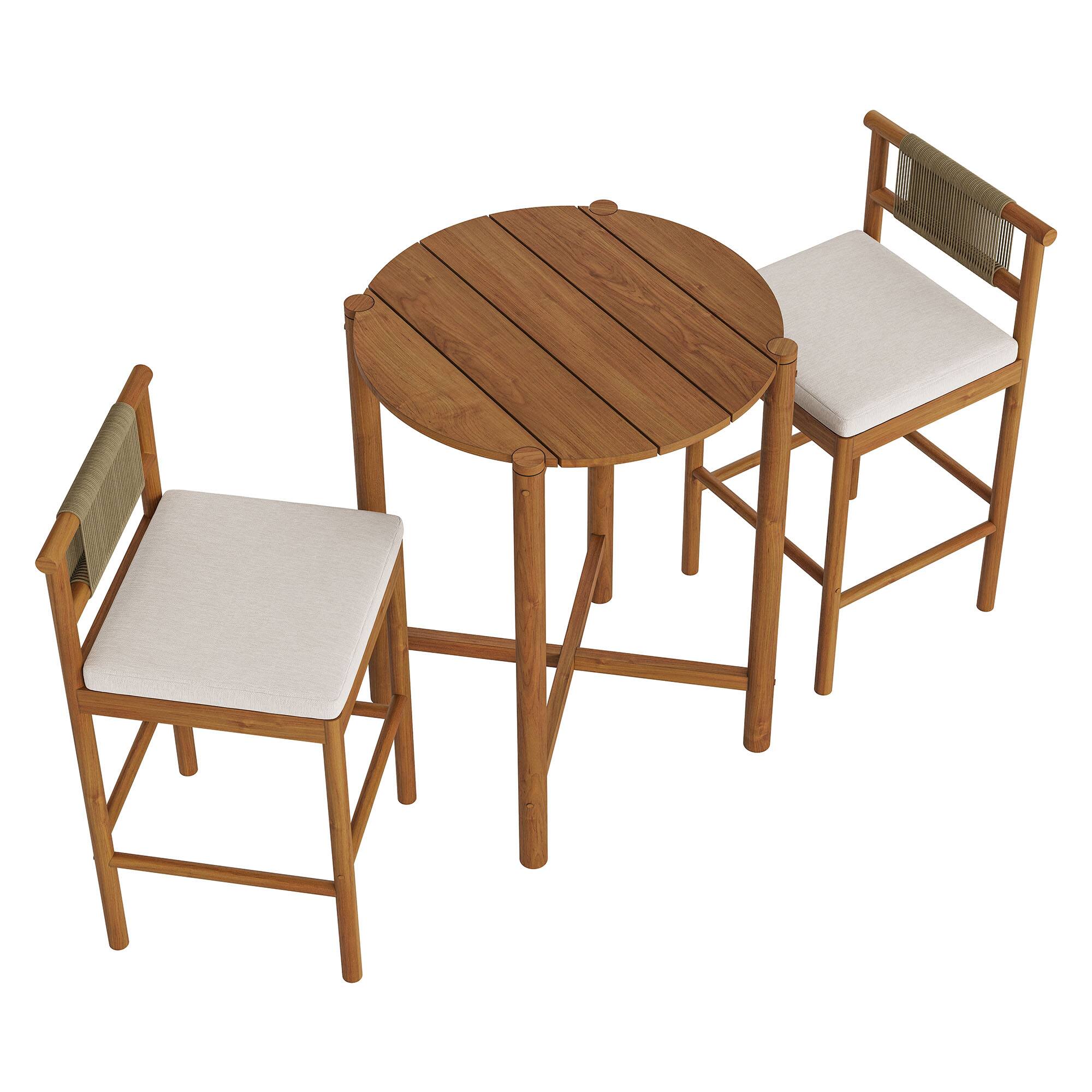 Alt View 3. Modway - Eleni 3-Piece Outdoor Teak Wood Bar Set by Modway - Natural Sail.
