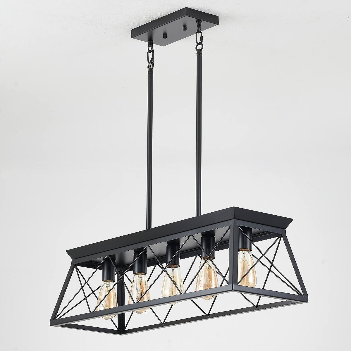 Alt View 10. Loheer - Loheer 5 Light Farmhouse Chandelier, Black Kitchen Island Pendant Light with Adjustable Height.
