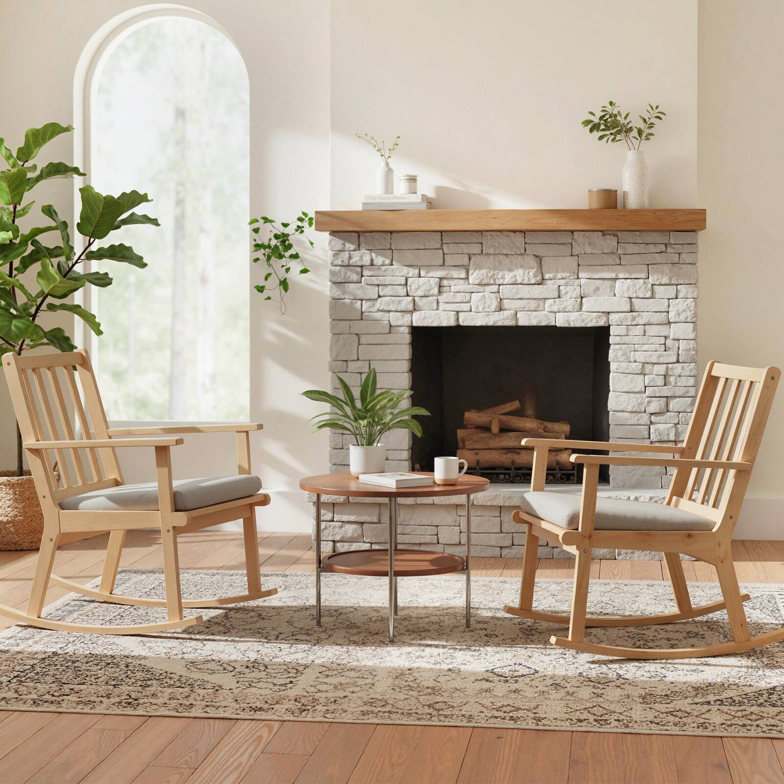 Alt View 1. Gymax - Gymax 2PCS Wooden Rocking Chair w/Removable Cushion & Ergonomic Slatted Backrest - Yellow.