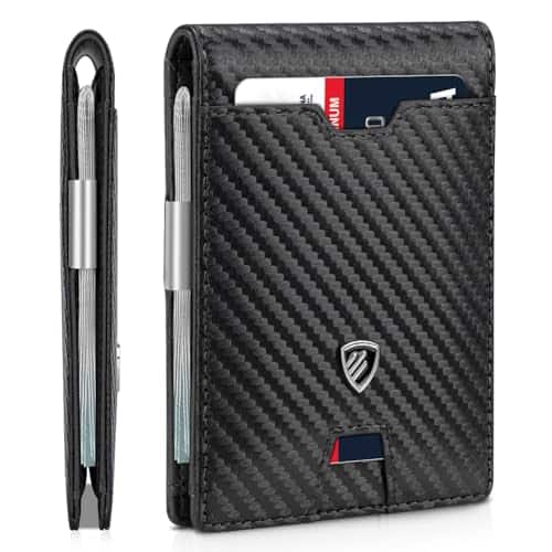 Vulpecula Spade - Mens Slim Wallet with Money Clip RFID Blocking Bifold Credit Card Holder for Men with Gift Box - Carbon Black