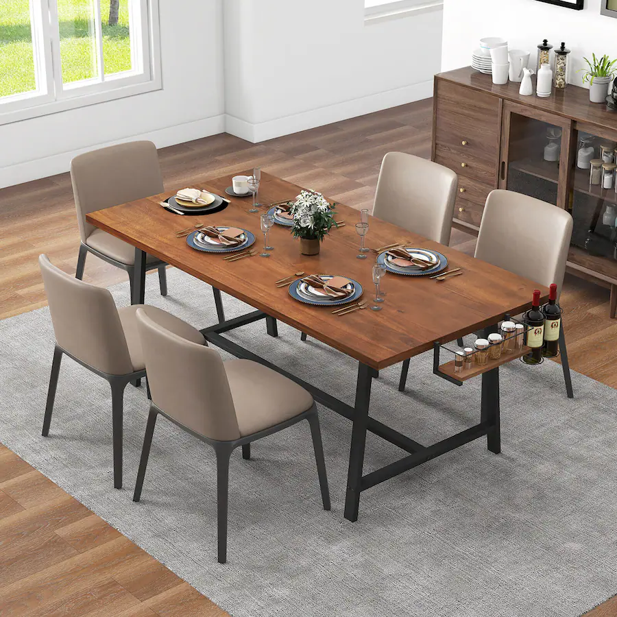 Rectangle Table Pad Gymax 72'' Industrial Rectangular Kitchen Table w/ 2 Bottle Wine Rack ...