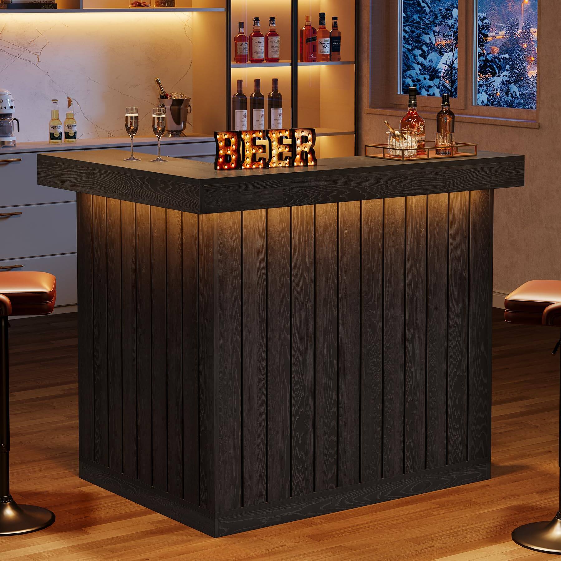 Back. Tribesigns - 51.2-Inch L-Shaped Bar Table with 4-Tier Storage Shelves for Kitchen or Home Bar - Rustic Brown.
