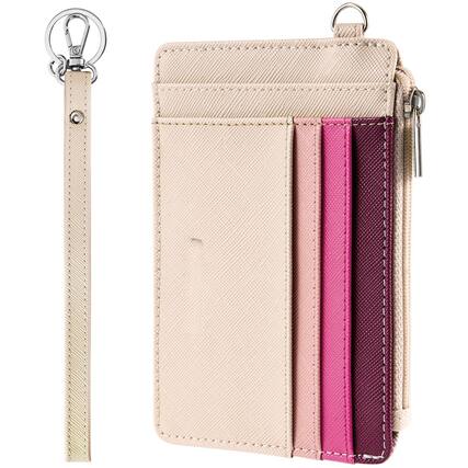 Front. Jadie Link - Small Wallet Women Slim Wristlet Keychain Wallets Rfid Credit Card Holder Zipper Pocket Window beige Large Capacity Our - Rainbow Pink.