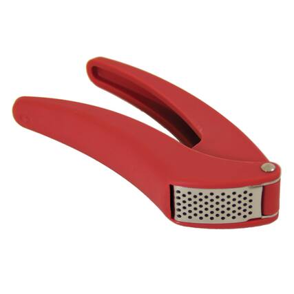 Front. Kuhn Rikon - 7-Inch Easy-Clean Garlic Press, Red - Red.