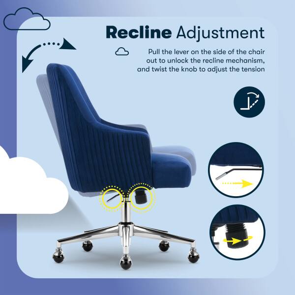 Recline Adjustment

Pull the lever on the side of the chair out to unlock the recline mechanism, and twist the knob to adjust the tension