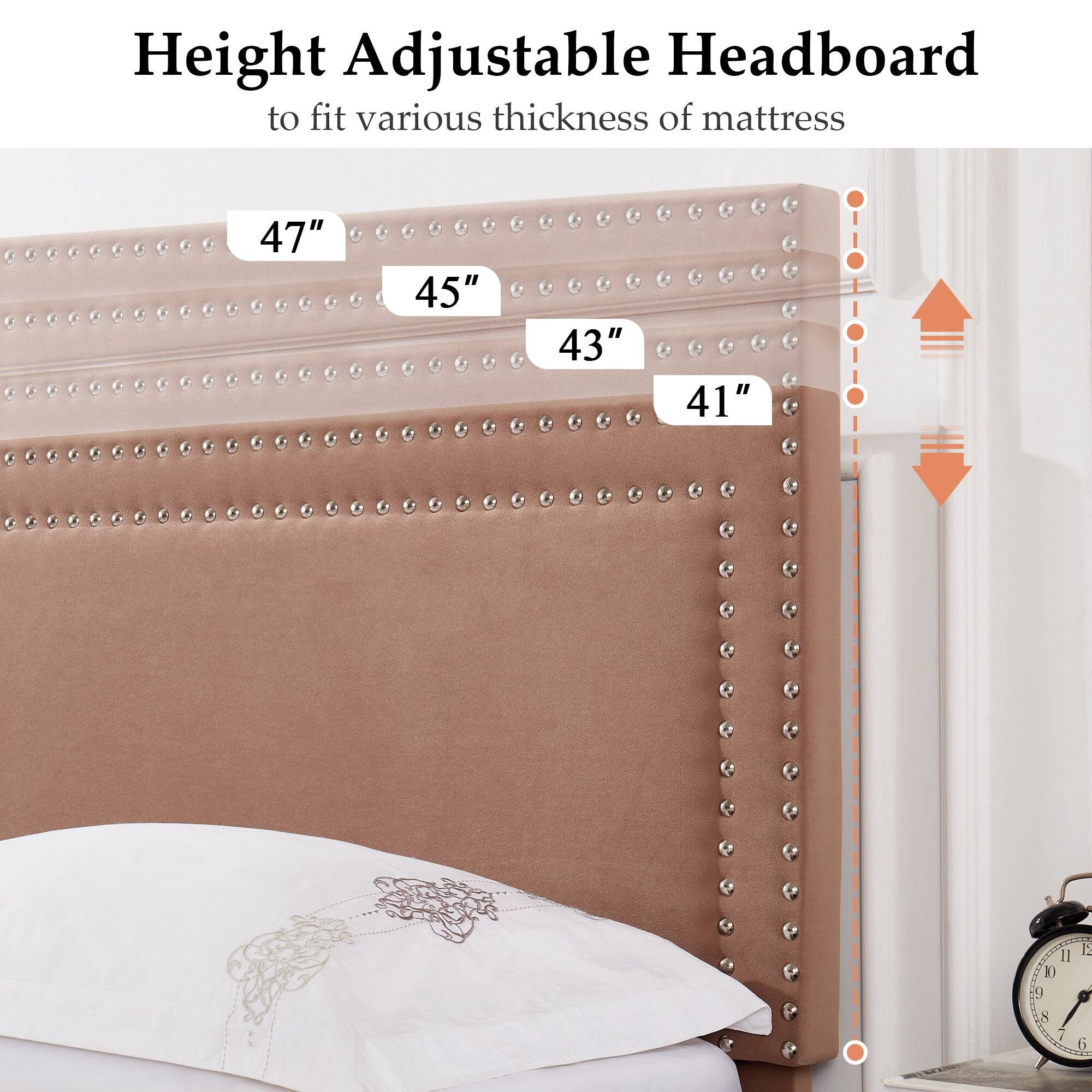 Height Adjustable Headboard  
to fit various thickness of mattress  

47"  
45"  
43"  
41"