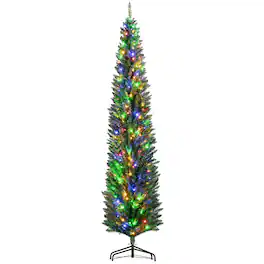 BreeBe - 8ft Tall Pencil Prelit Artificial Christmas Tree Holiday Décor with 668 Branches - Green