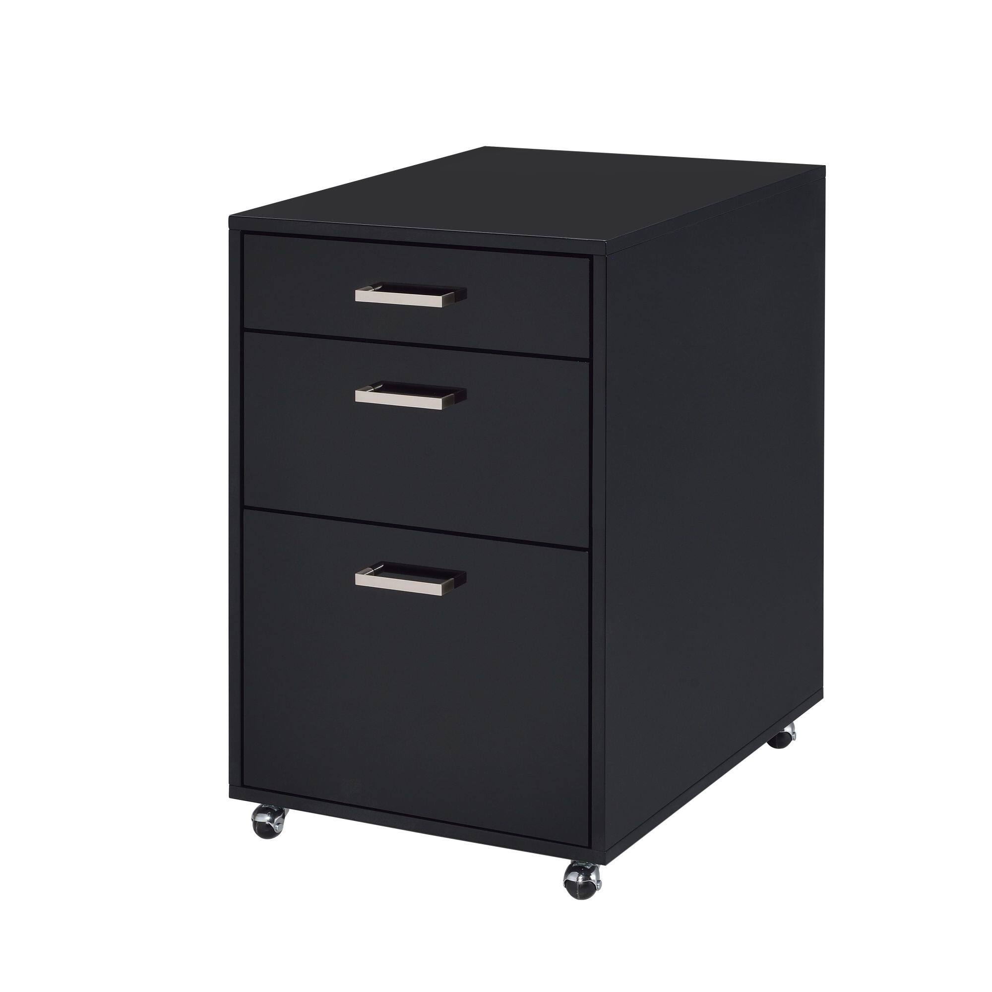 Angle. GOODSILO - Modern High Gloss Chrome Finish Three-Drawer File Cabinet for Office and Home Storage Solutions - Black.