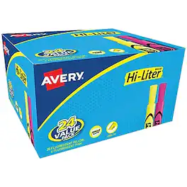 Avery - Hi-Liter Desk Style Highlighters, Chisel Tip, 24/Pack - Assorted