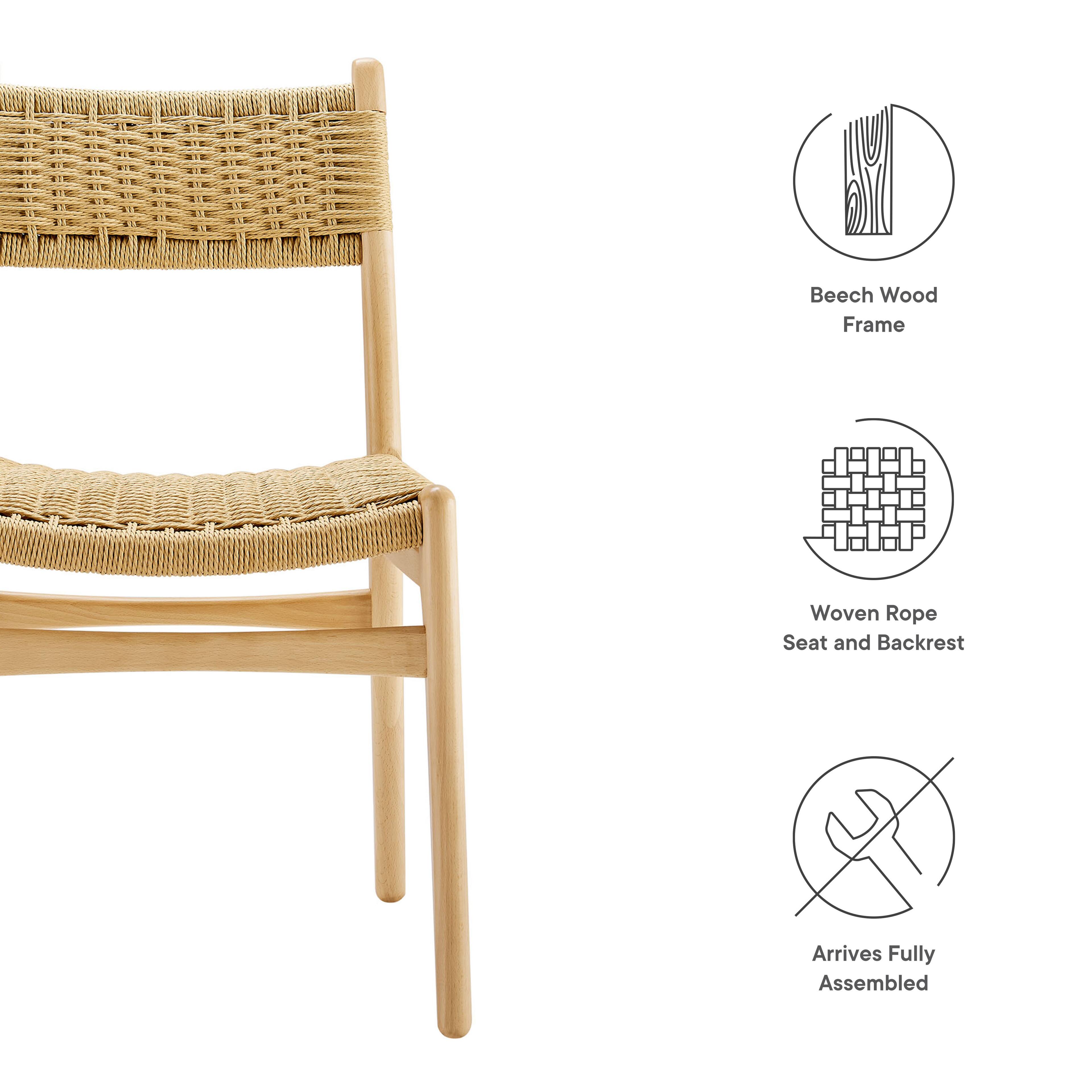 Beech Wood Frame  
Woven Rope Seat and Backrest  
Arrives Fully Assembled