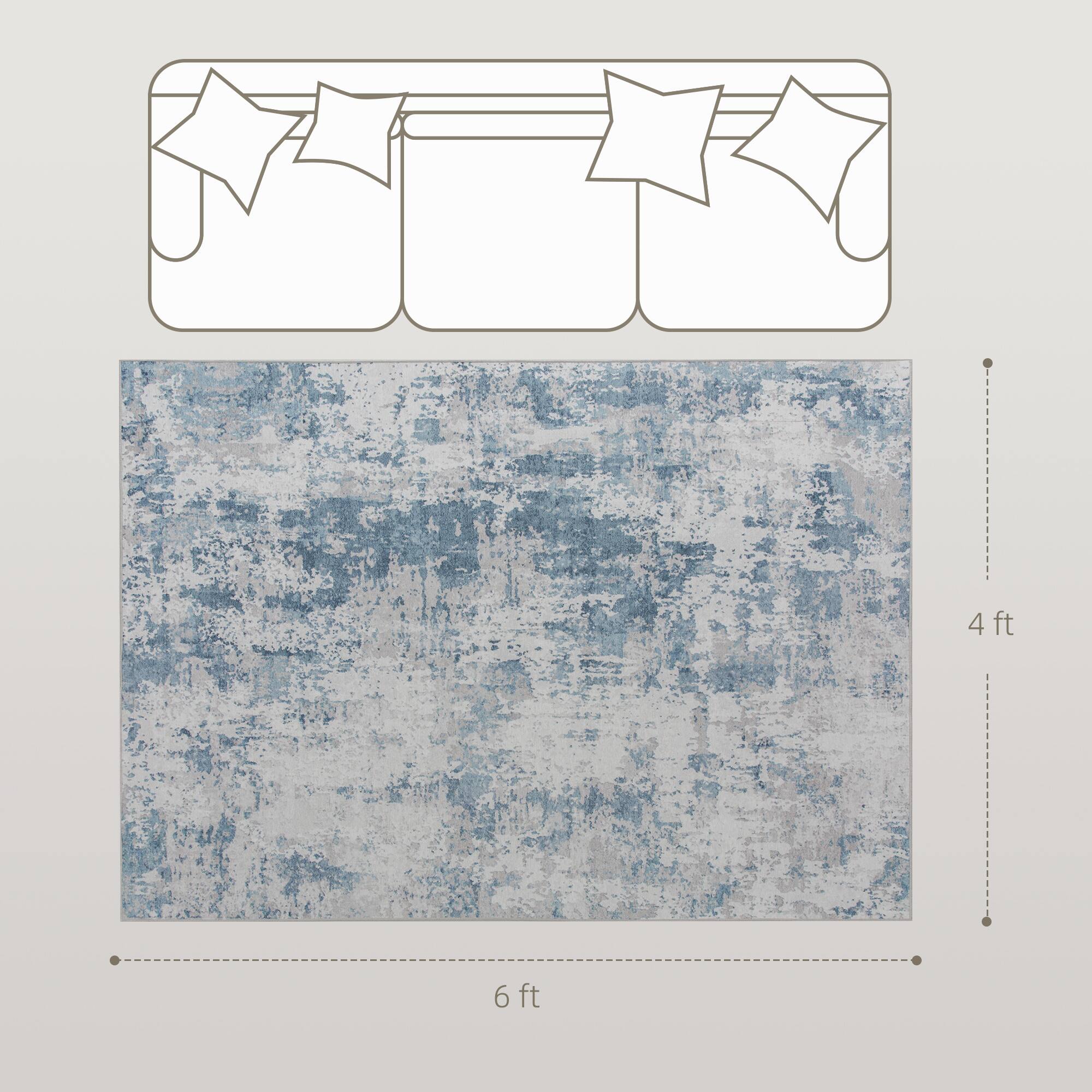 Alt View 2. Homcom - Area Rug 4x6, Machine Washable Non-Slip Modern Abstract Floor Cover for Living Room, Bedroom - Blue.