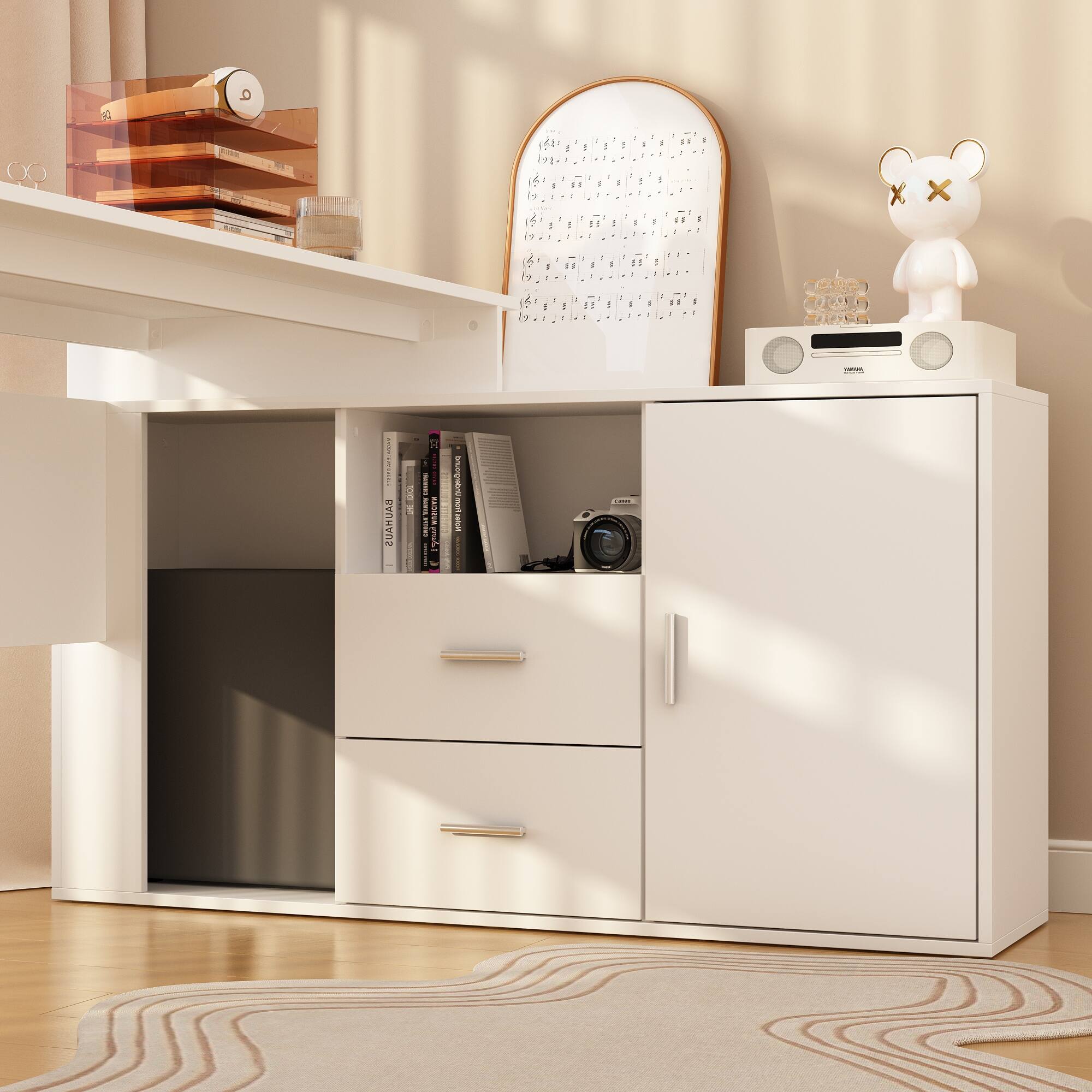 Alt View 8. FUFU & GAGA - FUFU&GAGA L - Shaped Multifunctional Desk - Storage - Rich Workstation for Home & Hobby Spaces - White.