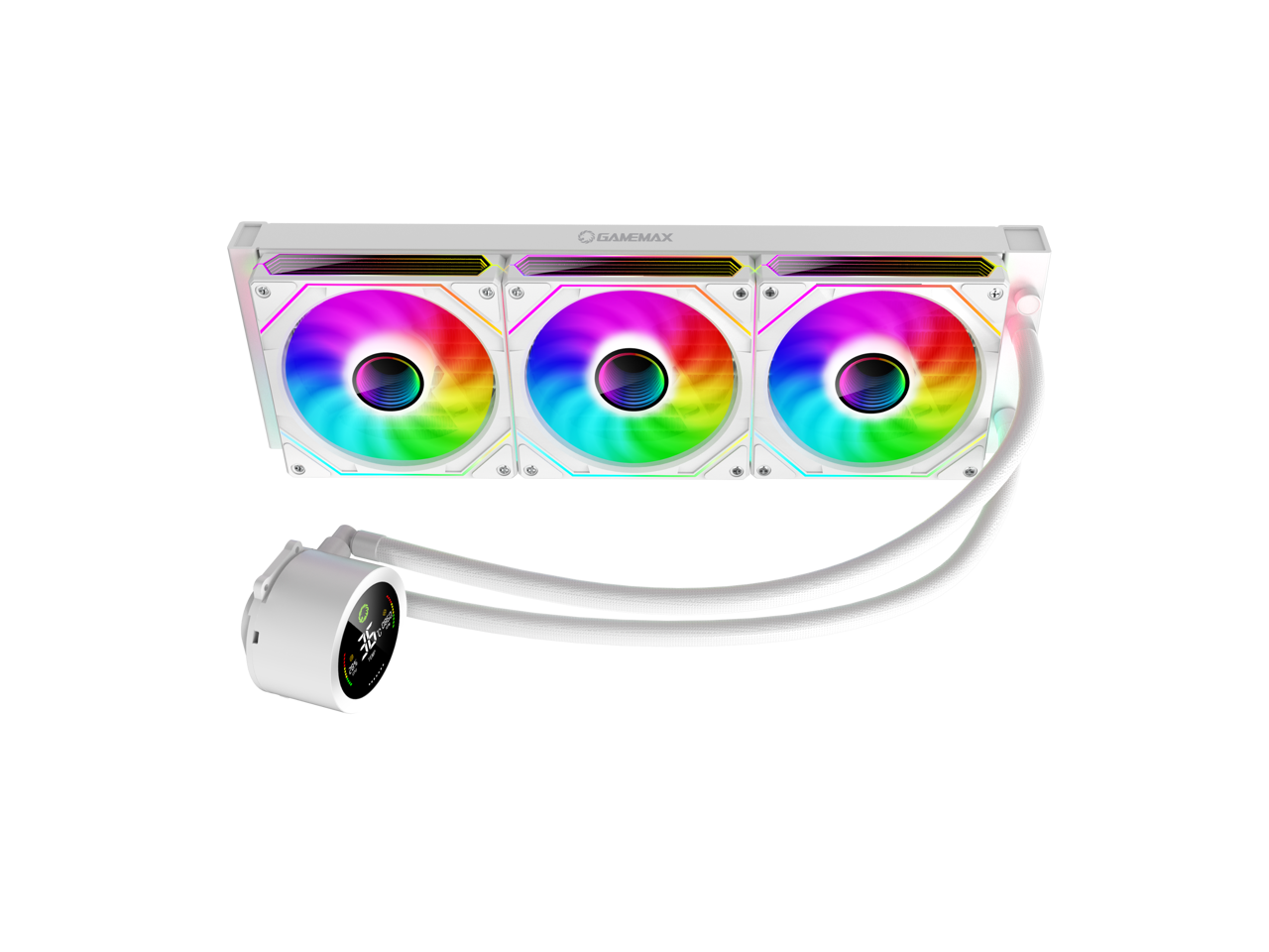 Alt View 2. GAMEMAX - GAMEMAX 360 Digital WH, Liquid CPU Cooler 360mm Addressable ARGB Pump Fans 290W TDP AIO Water Cooler - White.