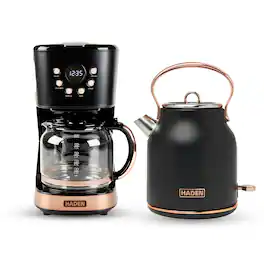 Haden - Heritage 1.7 Liter Electric Kettle & 12 Cup Coffee Maker, Black & Copper - Black/Copper