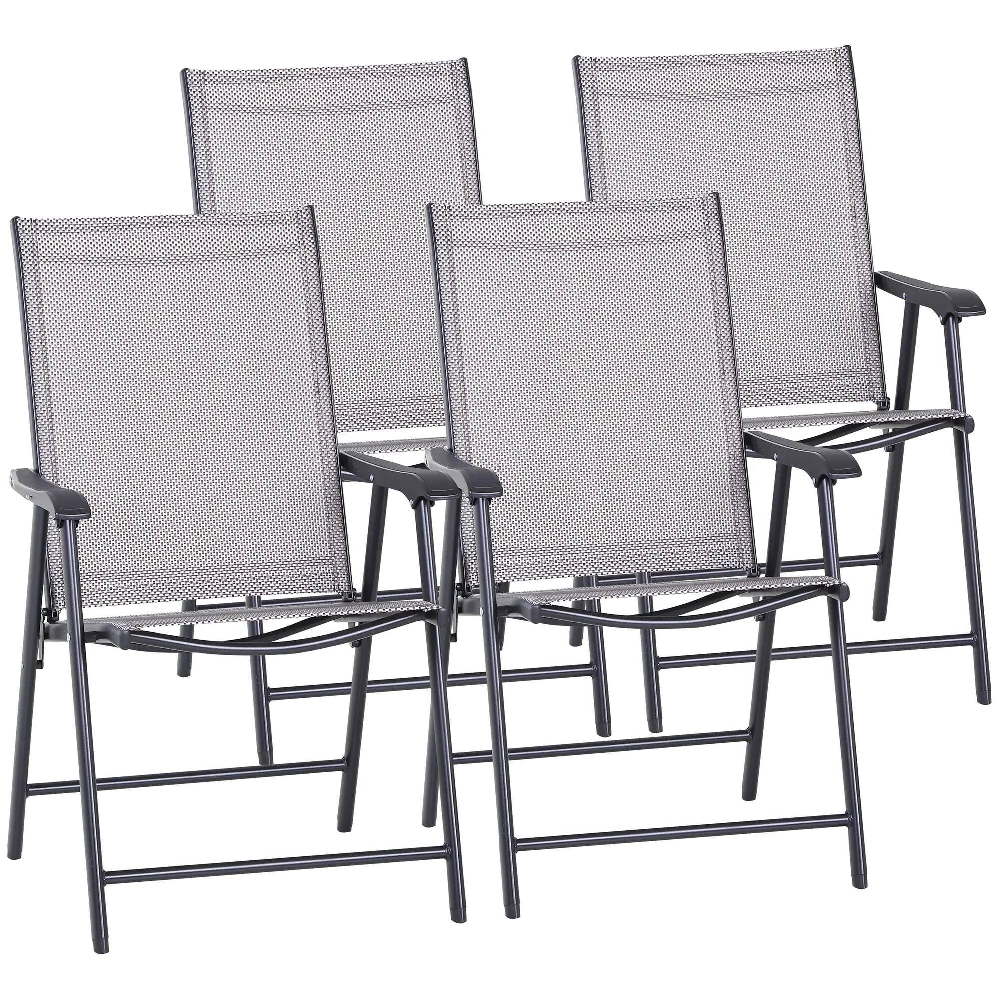 Alt View 6. Resenkos - Resenkos 4-Pack Outdoor Folding Chairs, with Armrests, Sturdy Metal Frame, Ideal for Patio Dining, Dark Gray - Dark Gray.
