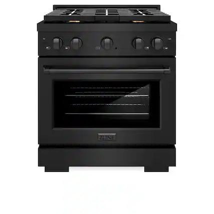 Front. ZLINE - 30" Paramount Gas Range w/ Convection Oven in Black Stainless & 4 Brass Burners (SGRB-BR-30) - Black Stainless Steel.