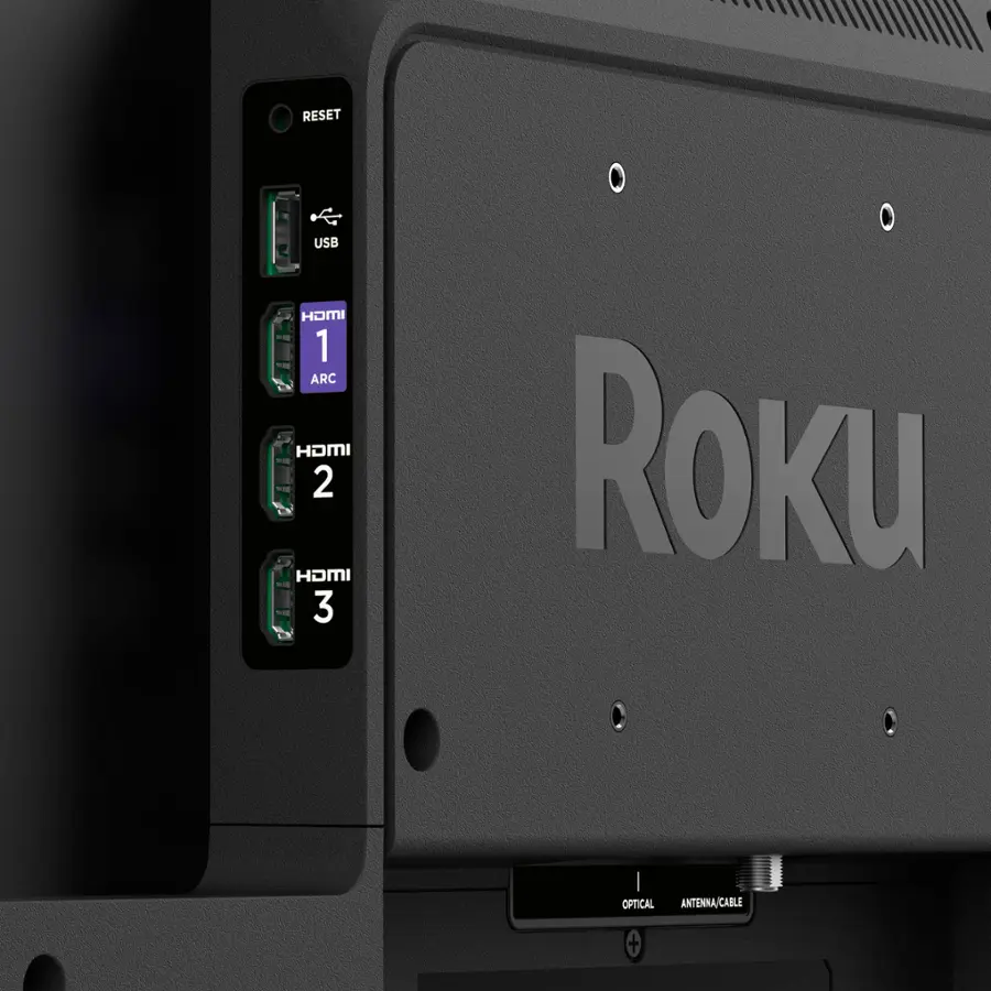 The text on the image reads:

RESET USB HOMI 1 ARC HOMI 2 HDMI 3 ROKU OPTICAL ANTENNA/CABLE

Corrected text:

RESET USB HOMI 1 ARC HOMI 2 HDMI 3 ROKU OPTICAL ANTENNA/CABLE