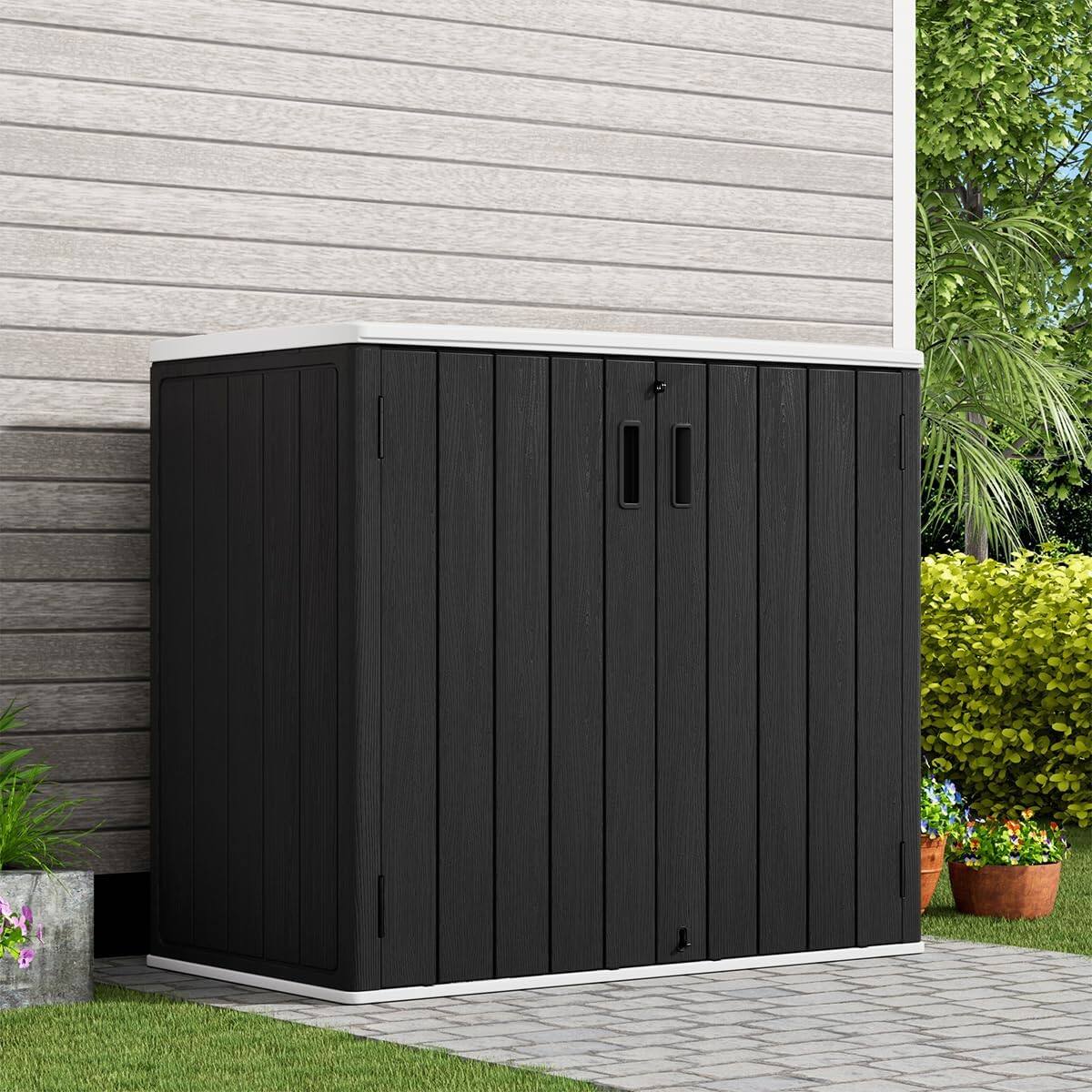 Left. Yardgrace - Outdoor Vertical Storage Shed Outdoor Storage Cabinet Waterproof,Resin Sheds Outdoor Storage Clearance for Garden,Patio - Black.