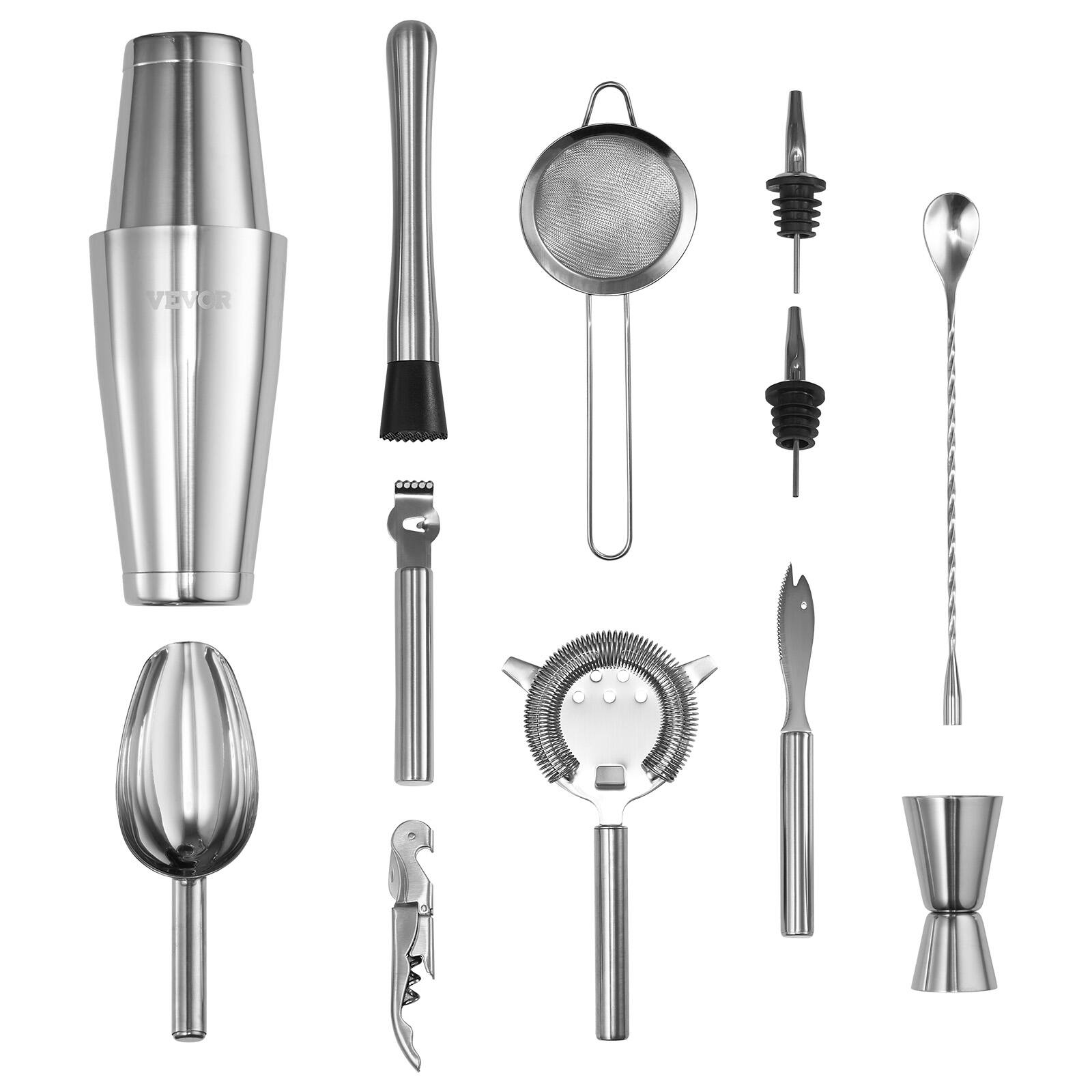Alt View 5. VEVOR - Cocktail Shaker Set,13-Piece Stainless Steel Bar Tools with Bamboo Stand,Boston Bartender Kit Accessories | Mixer Spoon - Silver.